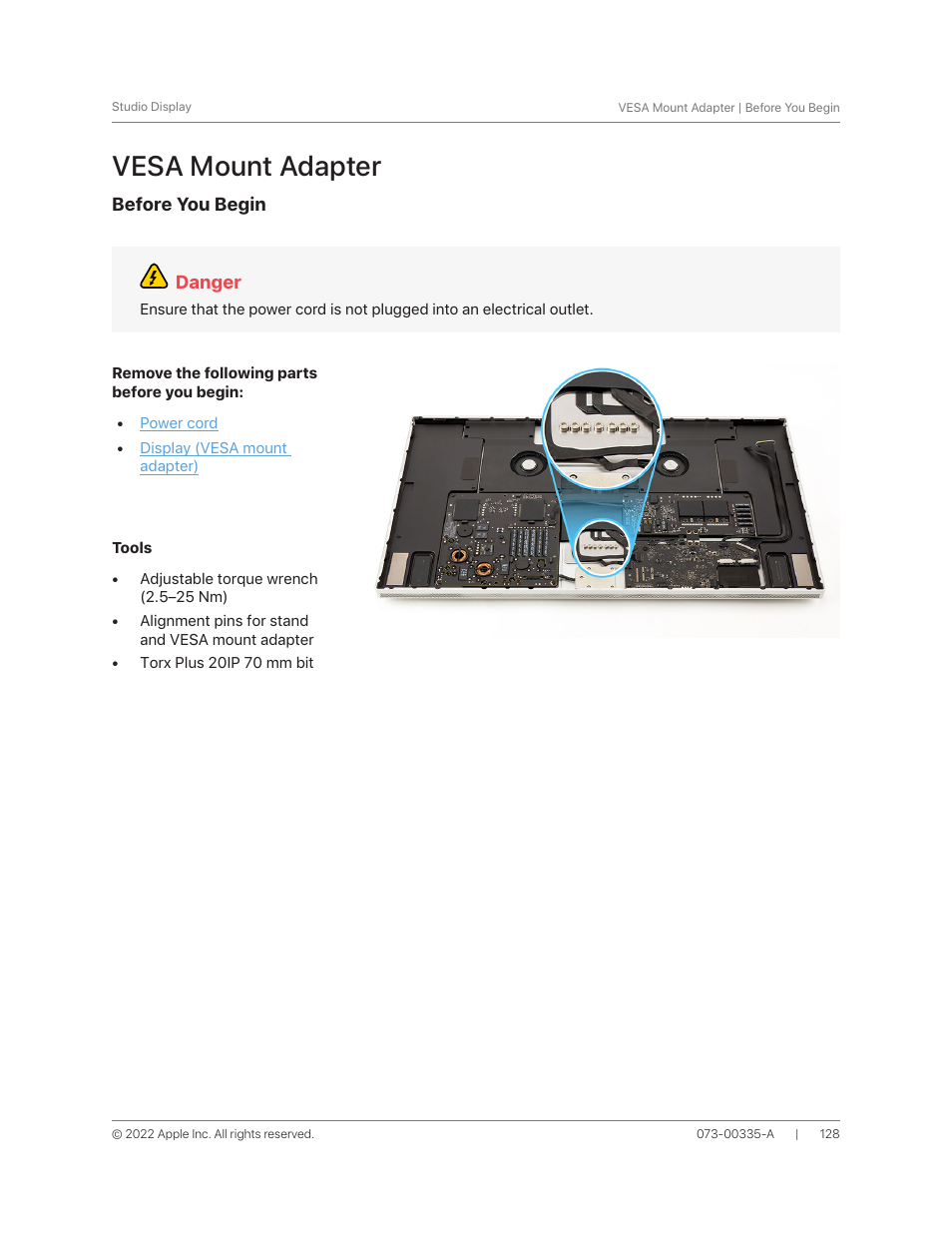 Vesa mount adapter, Mount adapter reassembly pr | Apple 27" Studio Display (Nano-Texture Glass, Tilt Adjustable Stand) User Manual | Page 128 / 135