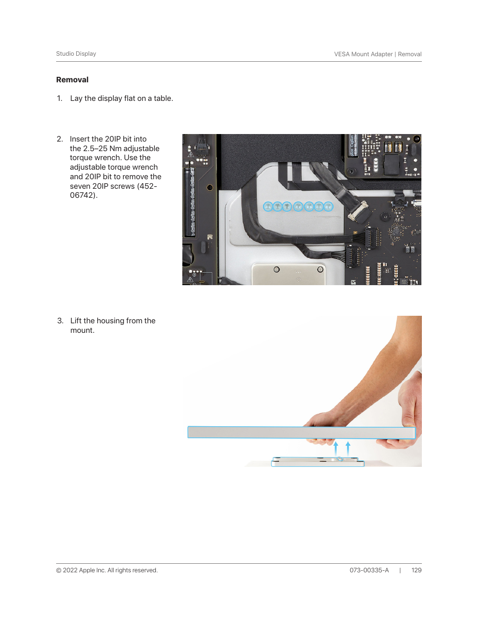 Removal | Apple 27" Studio Display (Nano-Texture Glass, Tilt Adjustable Stand) User Manual | Page 129 / 135