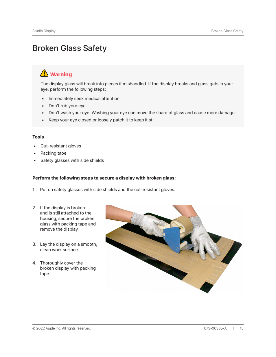 Broken glass safety | Apple 27" Studio Display (Nano-Texture Glass, Tilt Adjustable Stand) User Manual | Page 15 / 135