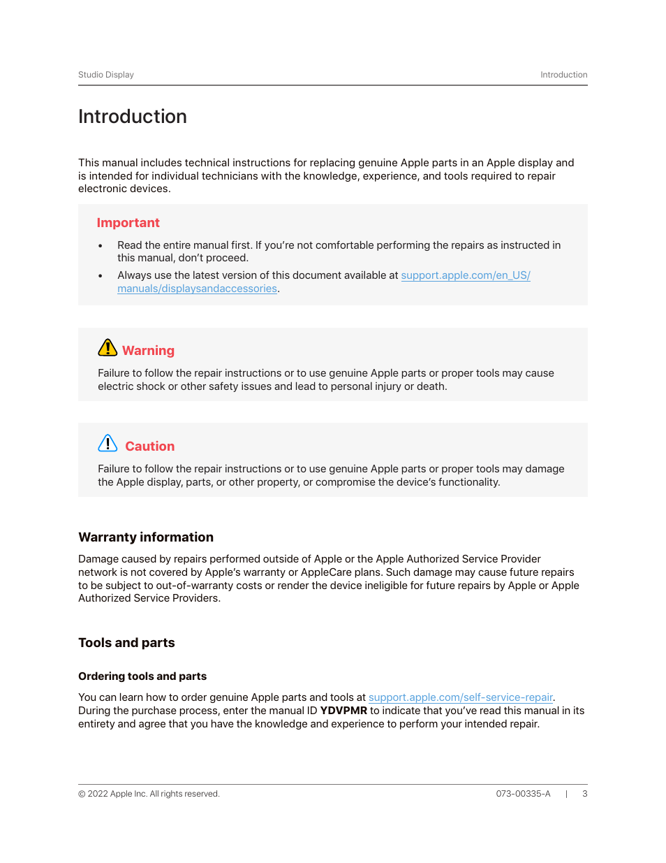 Introduction | Apple 27" Studio Display (Nano-Texture Glass, Tilt Adjustable Stand) User Manual | Page 3 / 135