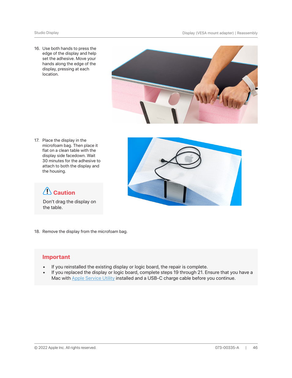 Caution, Important | Apple 27" Studio Display (Nano-Texture Glass, Tilt Adjustable Stand) User Manual | Page 46 / 135