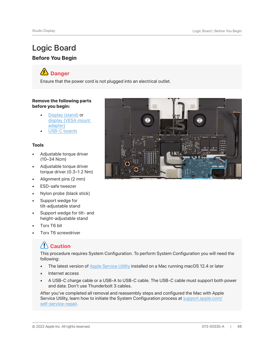 Logic board | Apple 27" Studio Display (Nano-Texture Glass, Tilt Adjustable Stand) User Manual | Page 48 / 135