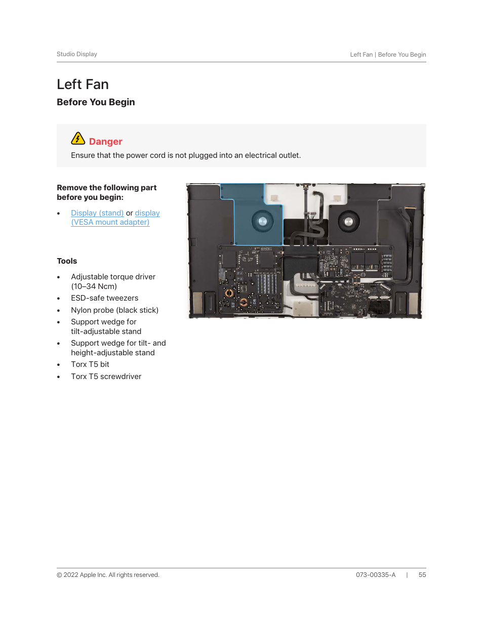 Left fan | Apple 27" Studio Display (Nano-Texture Glass, Tilt Adjustable Stand) User Manual | Page 55 / 135