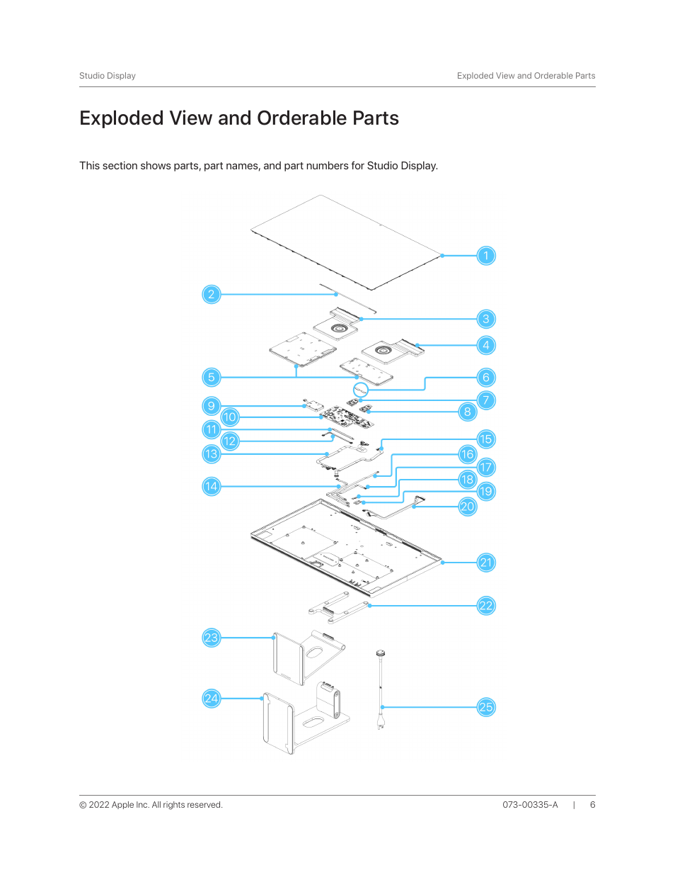 Exploded view and orderable parts | Apple 27" Studio Display (Nano-Texture Glass, Tilt Adjustable Stand) User Manual | Page 6 / 135
