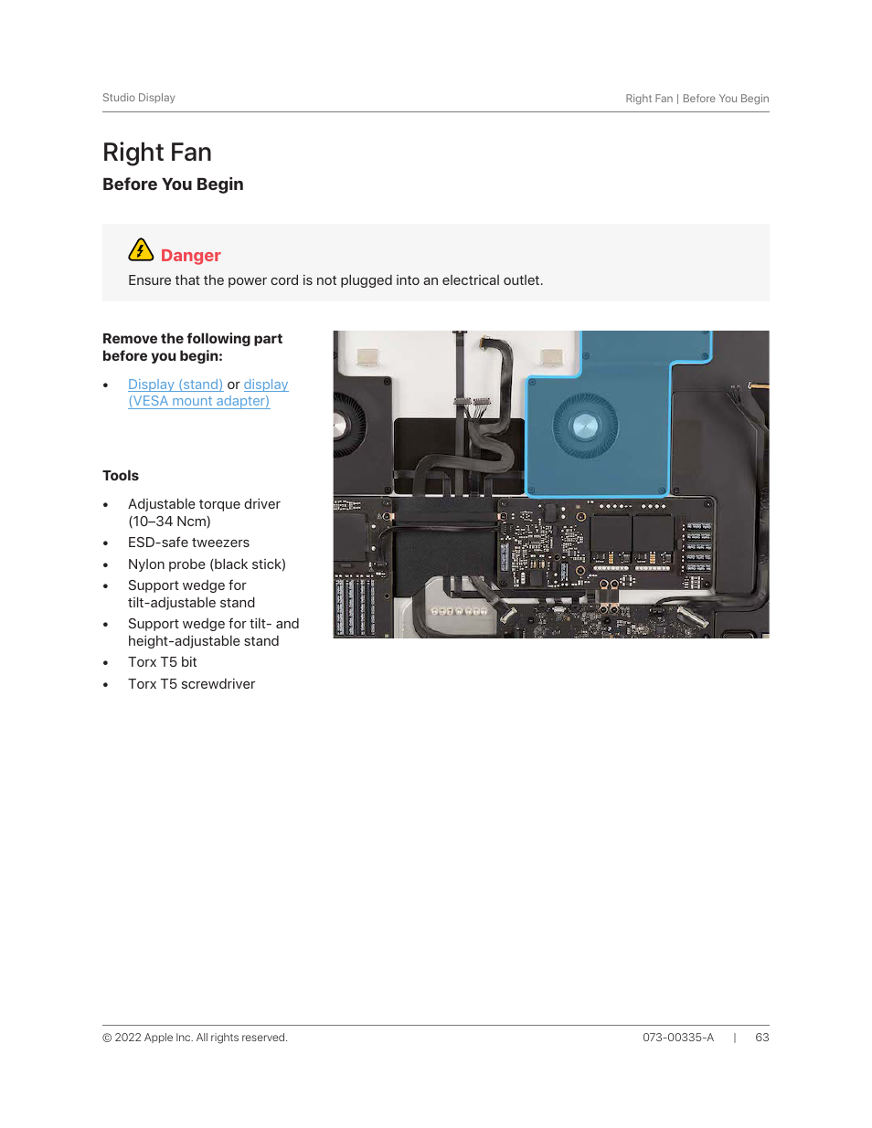 Right fan | Apple 27" Studio Display (Nano-Texture Glass, Tilt Adjustable Stand) User Manual | Page 63 / 135