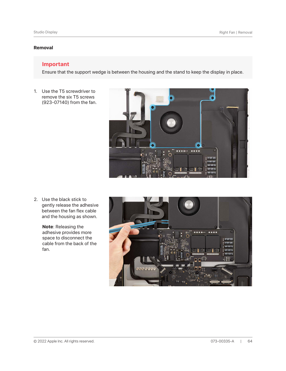 Removal | Apple 27" Studio Display (Nano-Texture Glass, Tilt Adjustable Stand) User Manual | Page 64 / 135