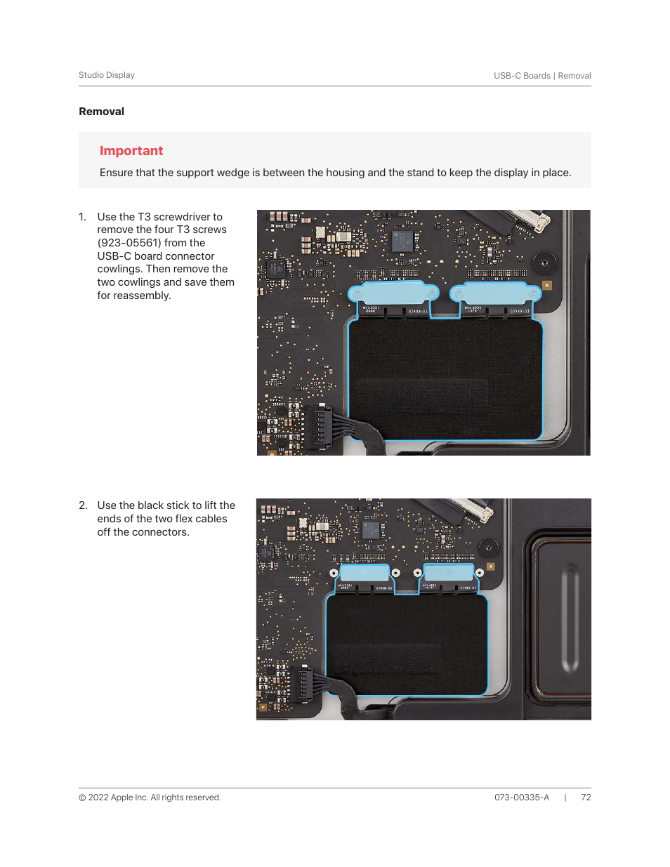Removal, Important | Apple 27" Studio Display (Nano-Texture Glass, Tilt Adjustable Stand) User Manual | Page 72 / 135