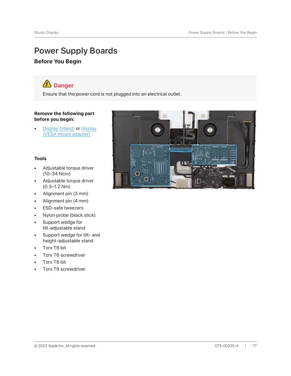 Power supply boards | Apple 27" Studio Display (Nano-Texture Glass, Tilt Adjustable Stand) User Manual | Page 77 / 135
