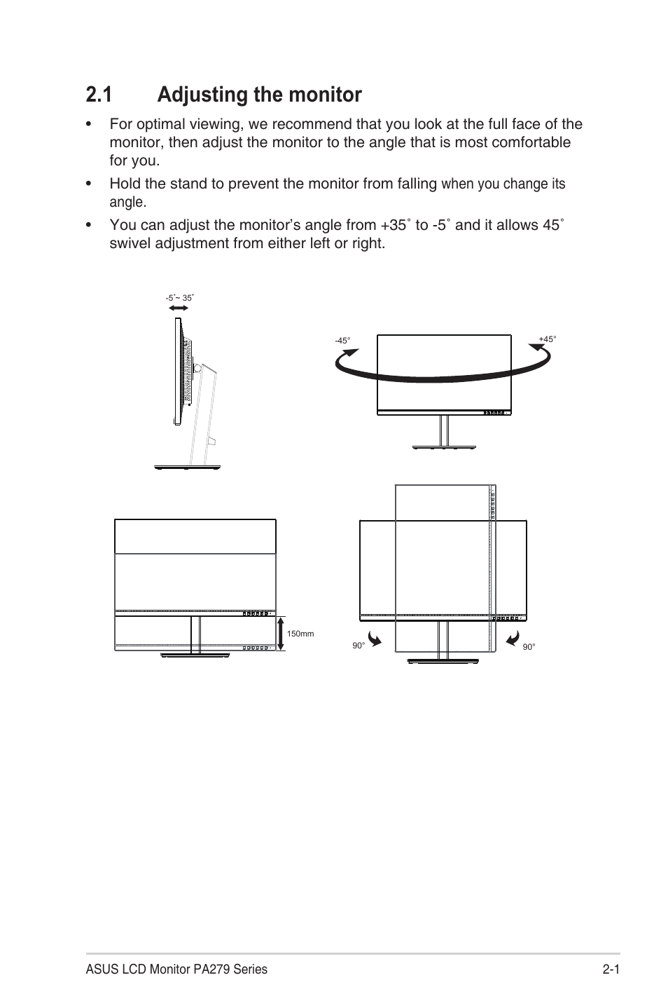 1 adjusting the monitor | Asus ProArt Display PA279CV 27" 4K HDR Monitor User Manual | Page 14 / 31