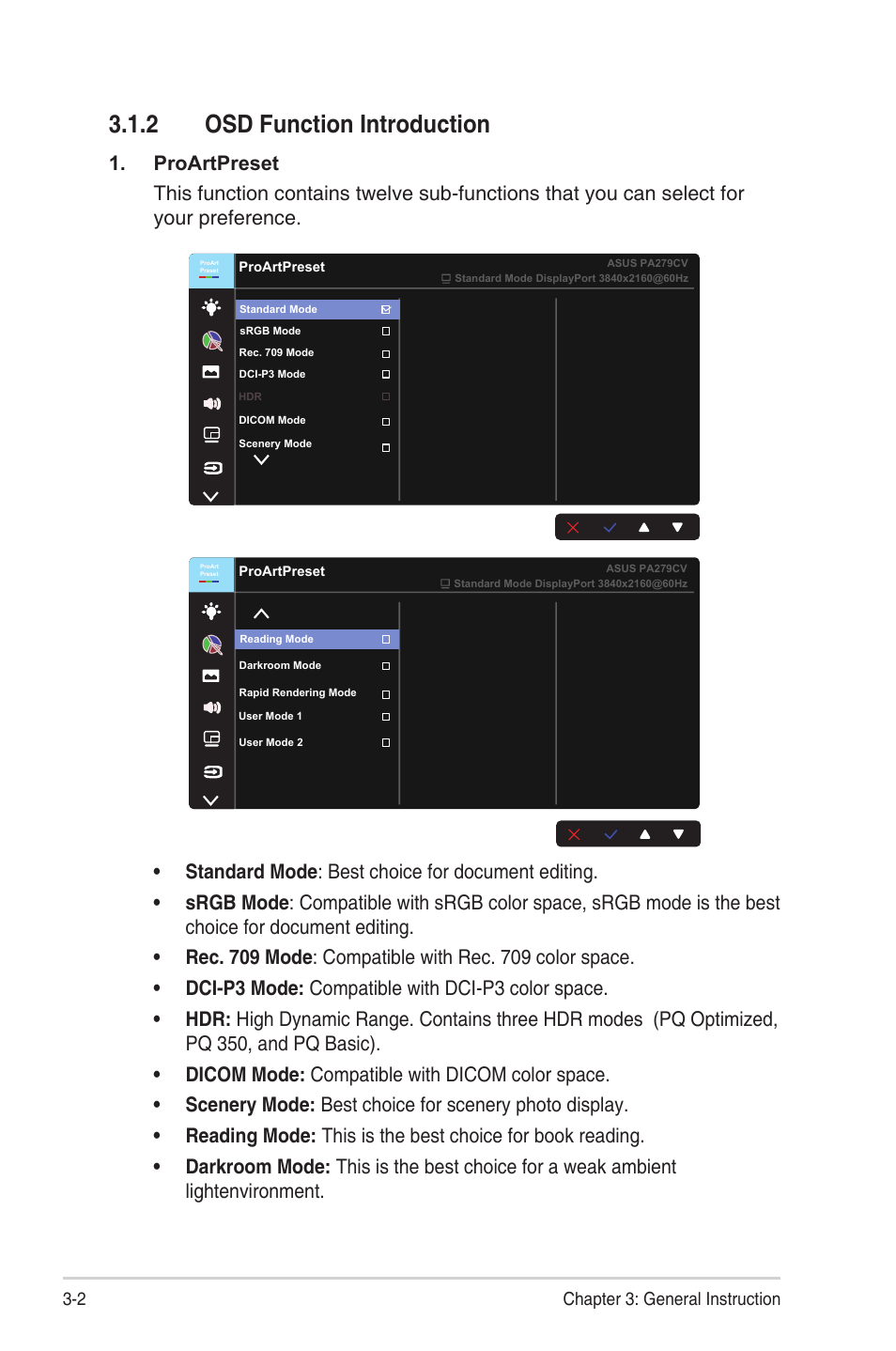 2 osd function introduction | Asus ProArt Display PA279CV 27" 4K HDR Monitor User Manual | Page 18 / 31