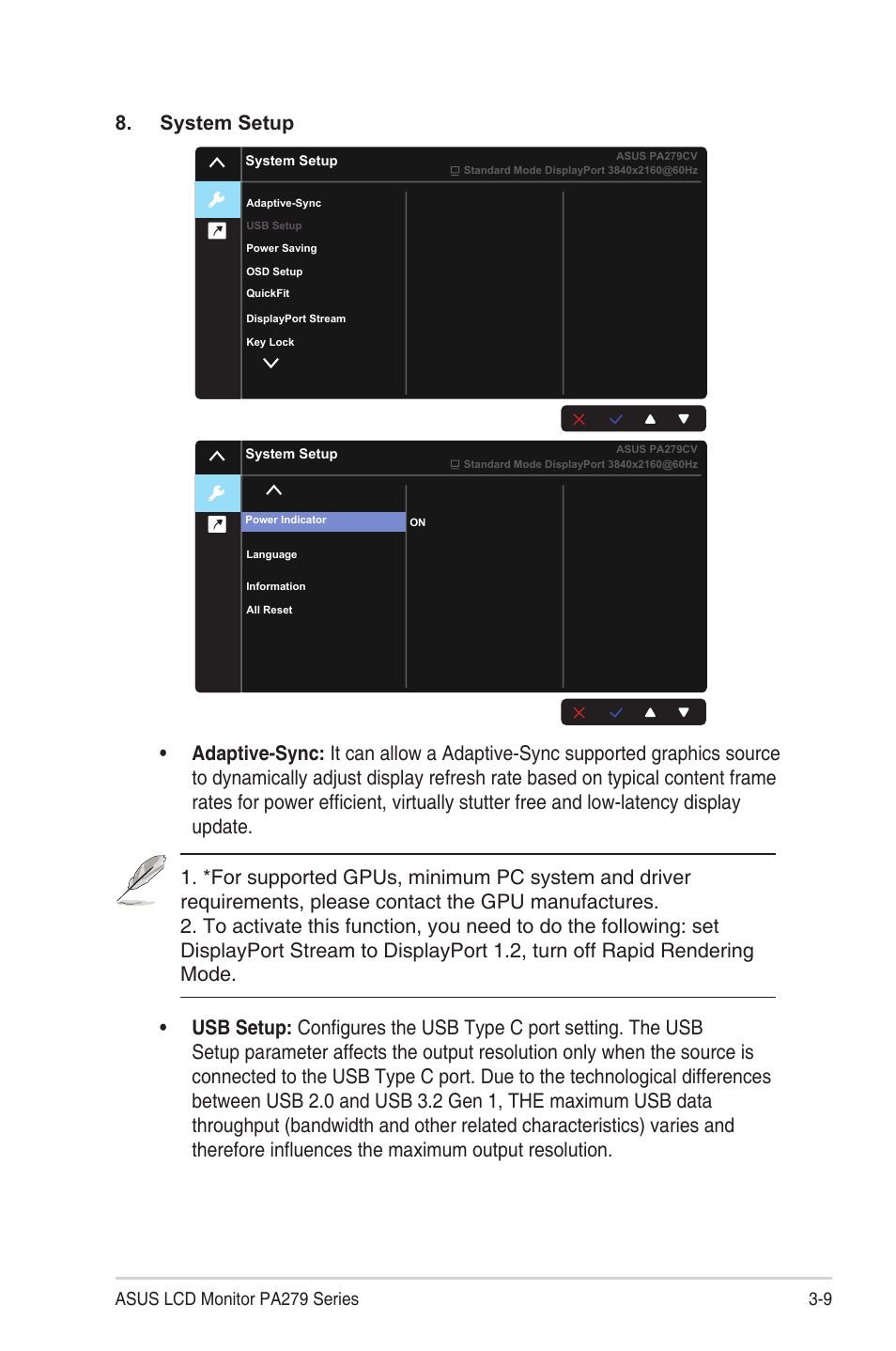 System setup | Asus ProArt Display PA279CV 27" 4K HDR Monitor User Manual | Page 25 / 31