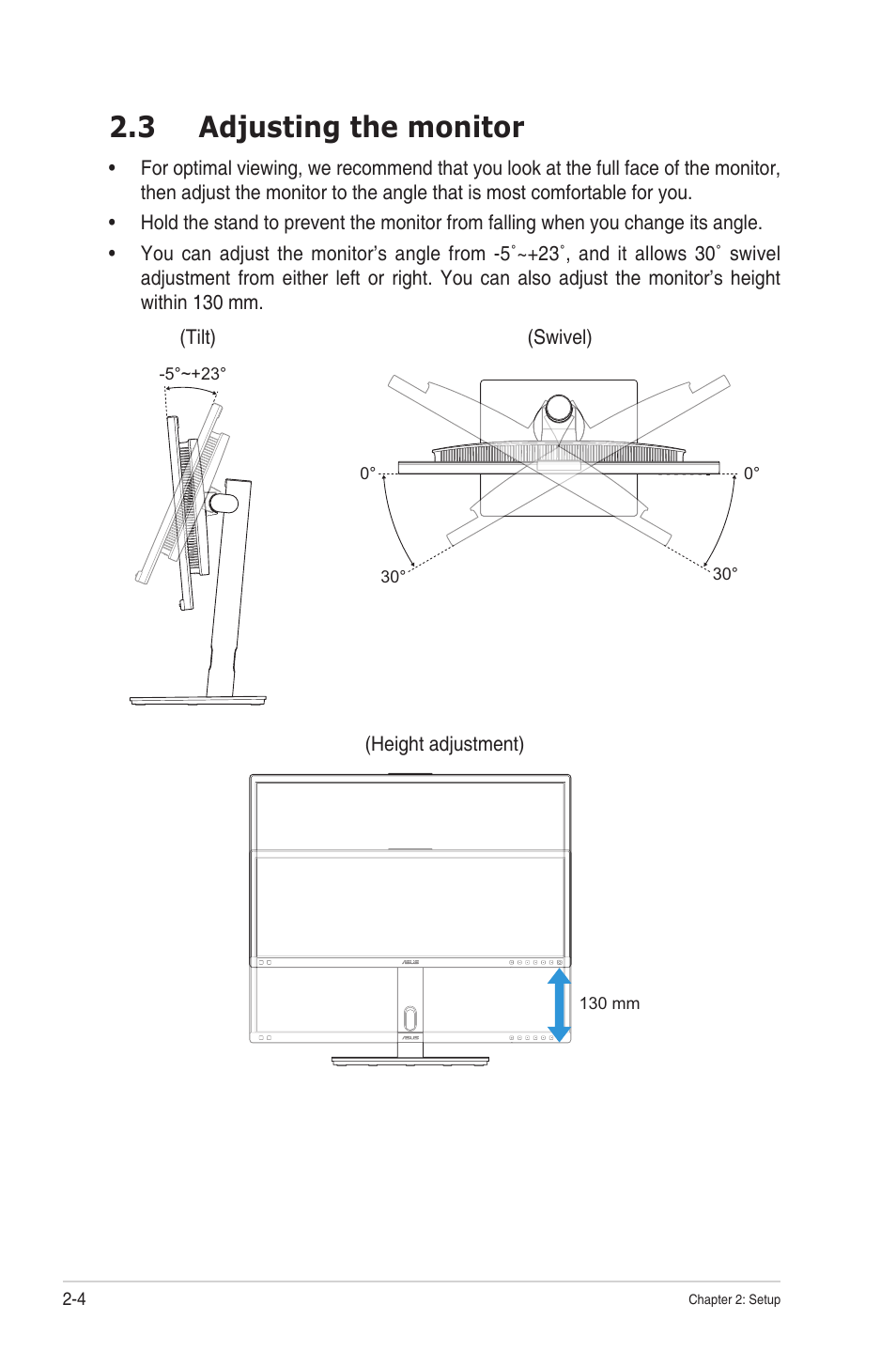 3 adjusting the monitor, Adjusting the monitor -4 | Asus ProArt Display OLED PA27DCE-K 26.9" 4K HDR Monitor with Color Calibrator User Manual | Page 19 / 43