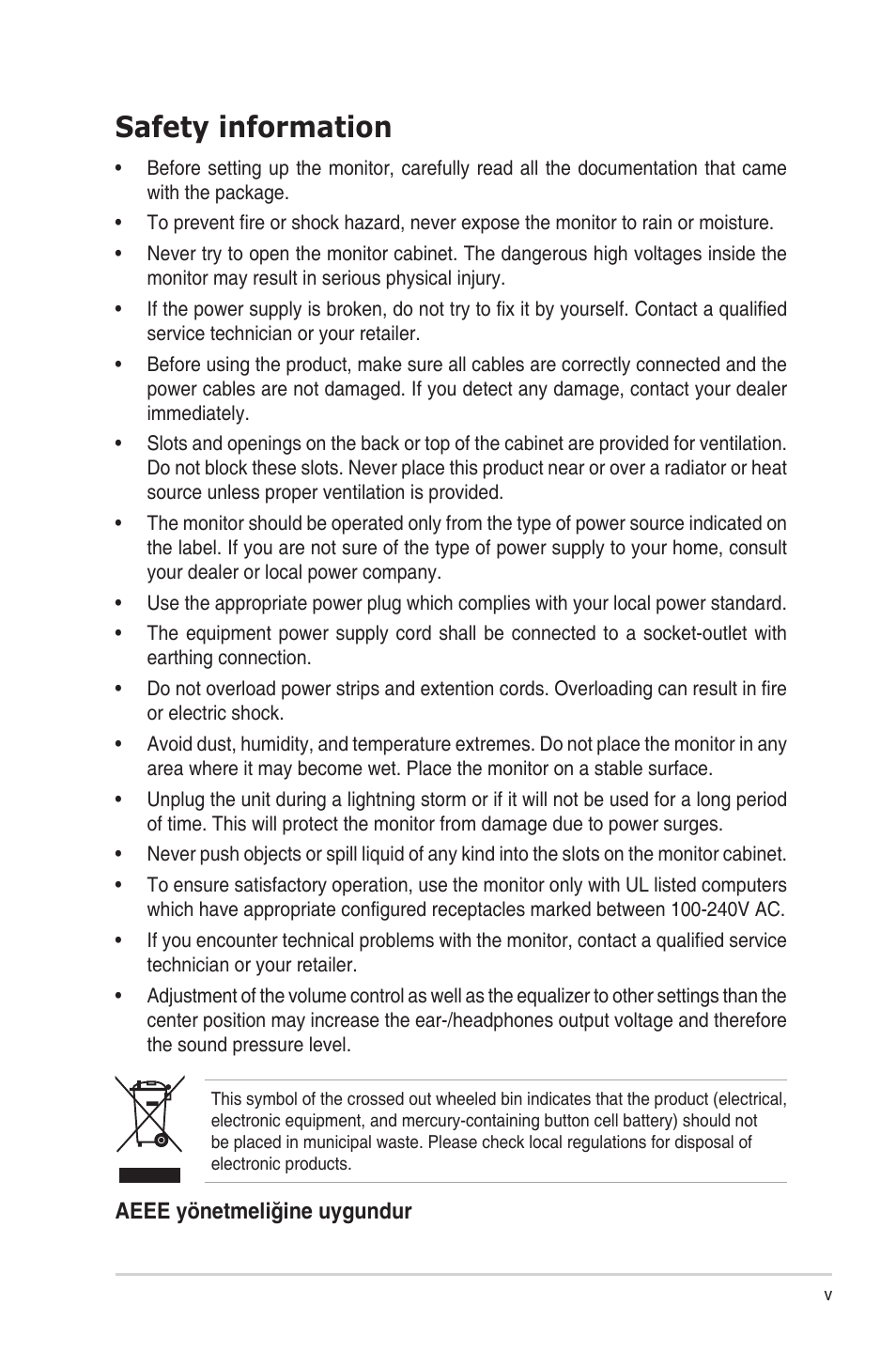Safety information | Asus ProArt Display OLED PA27DCE-K 26.9" 4K HDR Monitor with Color Calibrator User Manual | Page 5 / 43