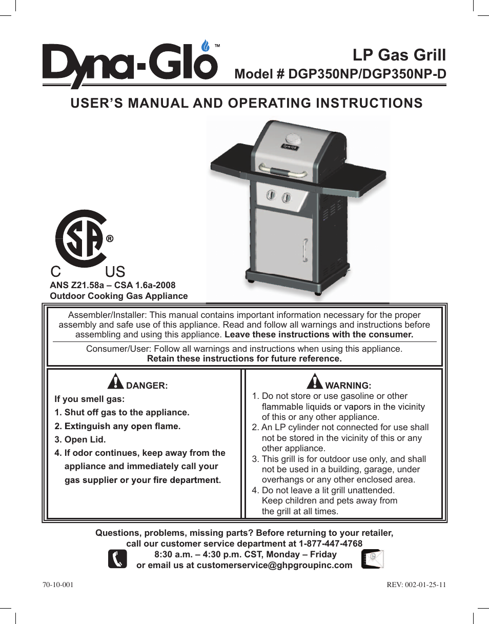 Dyna-Glo LP Gas Grill DGP350NP User Manual | 108 pages