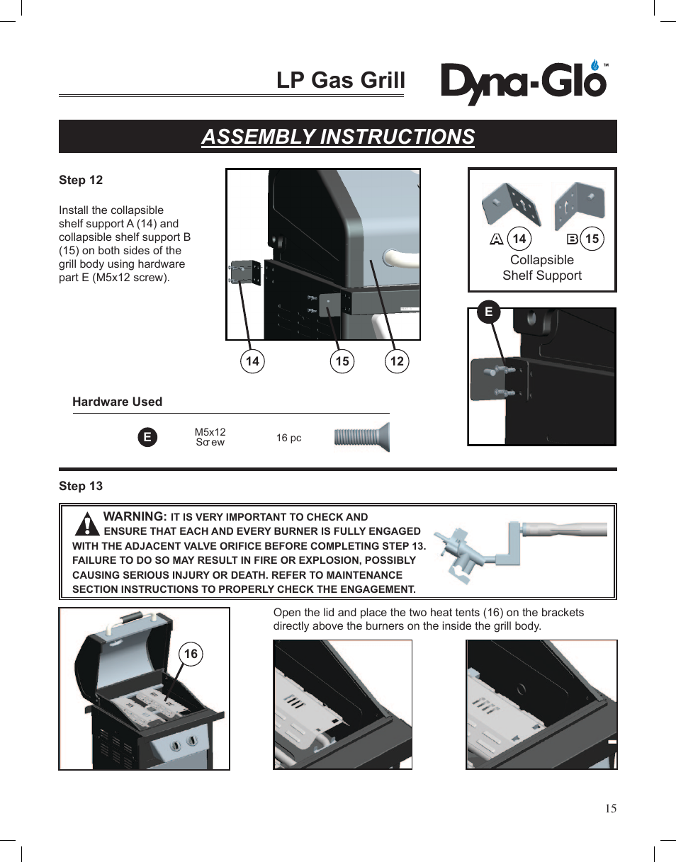 Lp gas grill, Assembly instructions | Dyna-Glo LP Gas Grill DGP350NP User Manual | Page 17 / 108