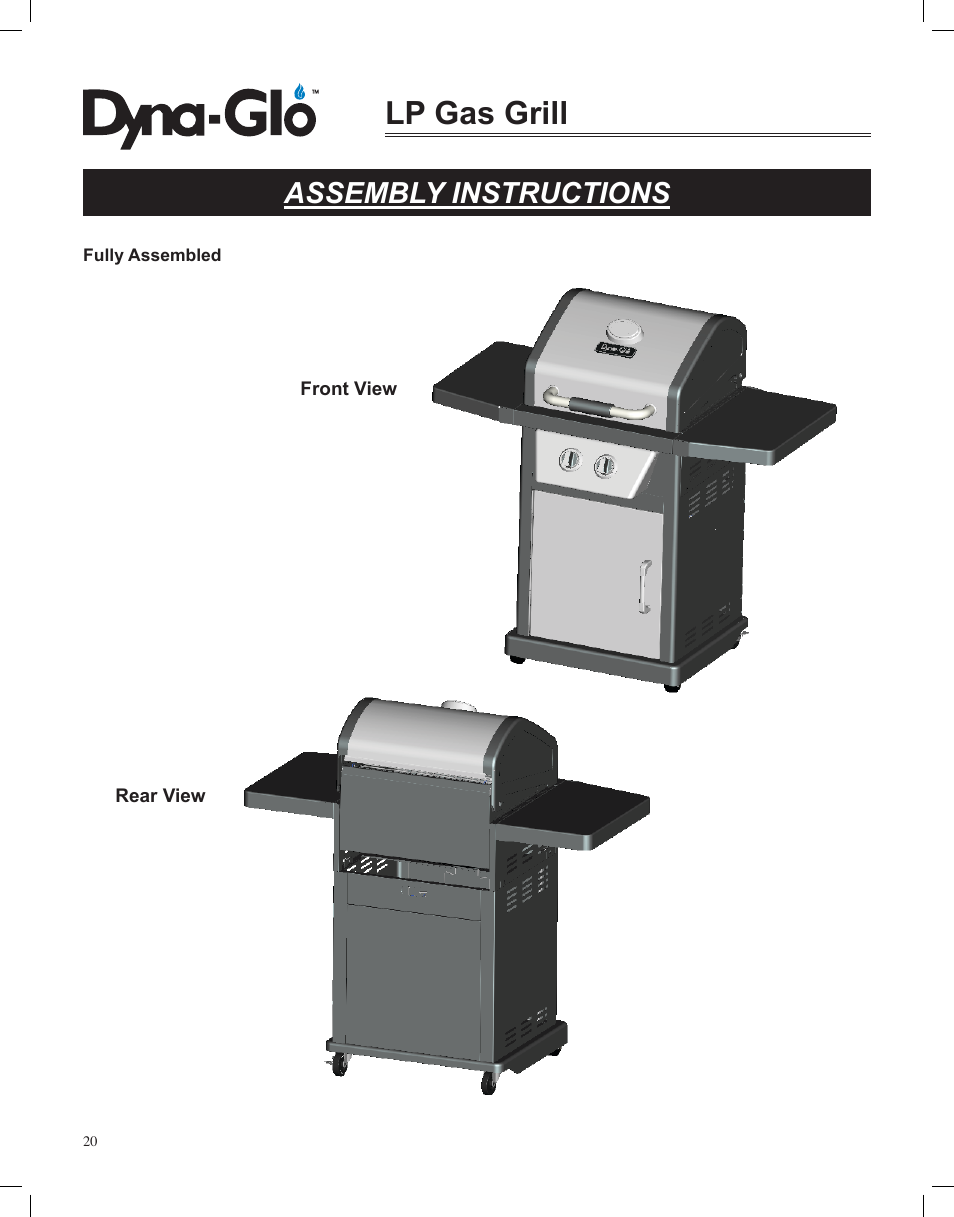 Lp gas grill, Assembly instructions | Dyna-Glo LP Gas Grill DGP350NP User Manual | Page 22 / 108