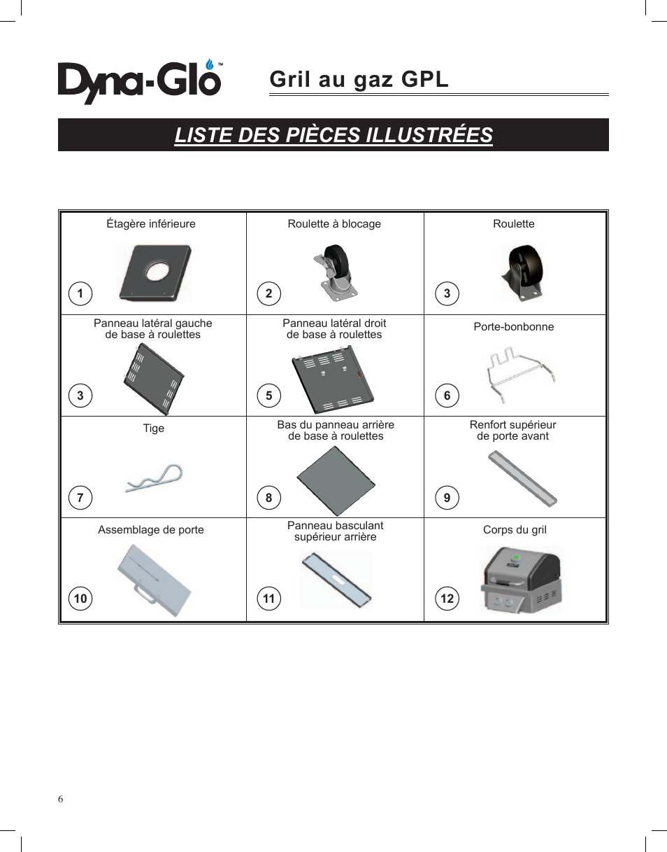 Gril au gaz gpl, Liste des pièces illustrées | Dyna-Glo LP Gas Grill DGP350NP User Manual | Page 44 / 108