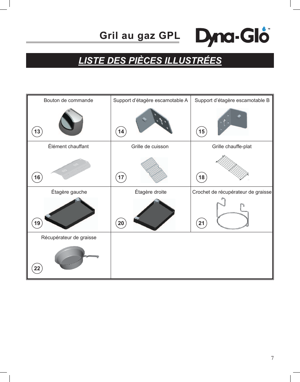 Gril au gaz gpl, Liste des pièces illustrées | Dyna-Glo LP Gas Grill DGP350NP User Manual | Page 45 / 108