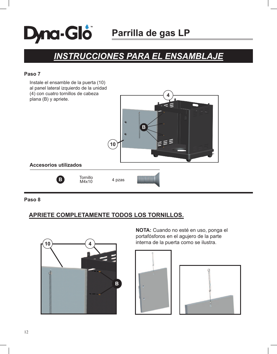 Parrilla de gas lp, Instrucciones para el ensamblaje | Dyna-Glo LP Gas Grill DGP350NP User Manual | Page 86 / 108