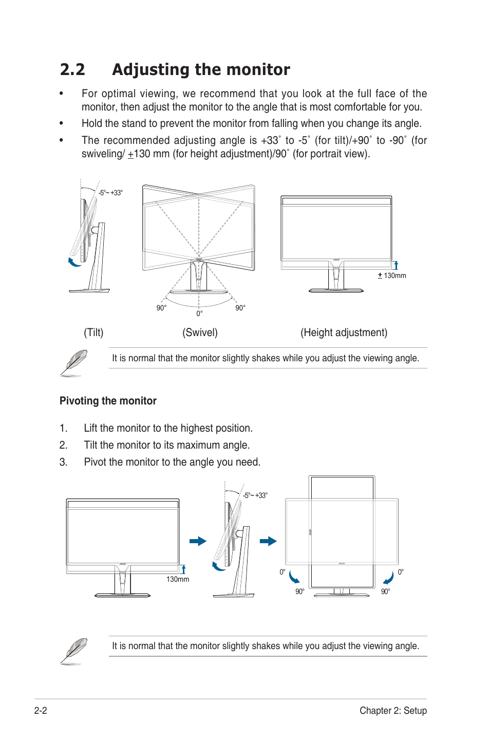 2 adjusting the monitor, Adjusting the monitor -2 | Asus TUF Gaming VG259QR 24.5" 16:9 165 Hz IPS Gaming Monitor User Manual | Page 16 / 31