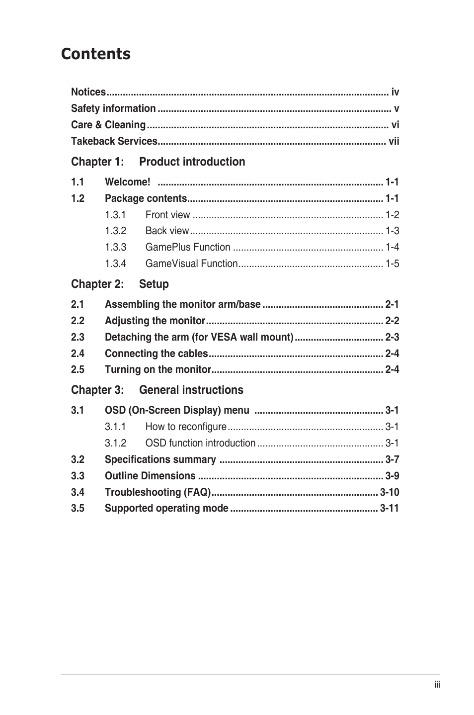 Asus TUF Gaming VG259QR 24.5" 16:9 165 Hz IPS Gaming Monitor User Manual | Page 3 / 31