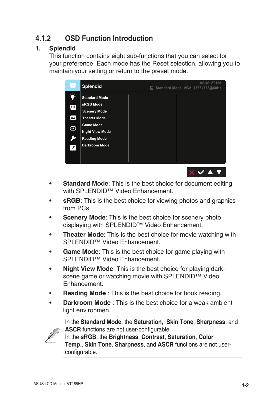 2 osd function introduction, Osd function introduction | Asus VT168HR 15.6" Multi-Touch Monitor User Manual | Page 21 / 31