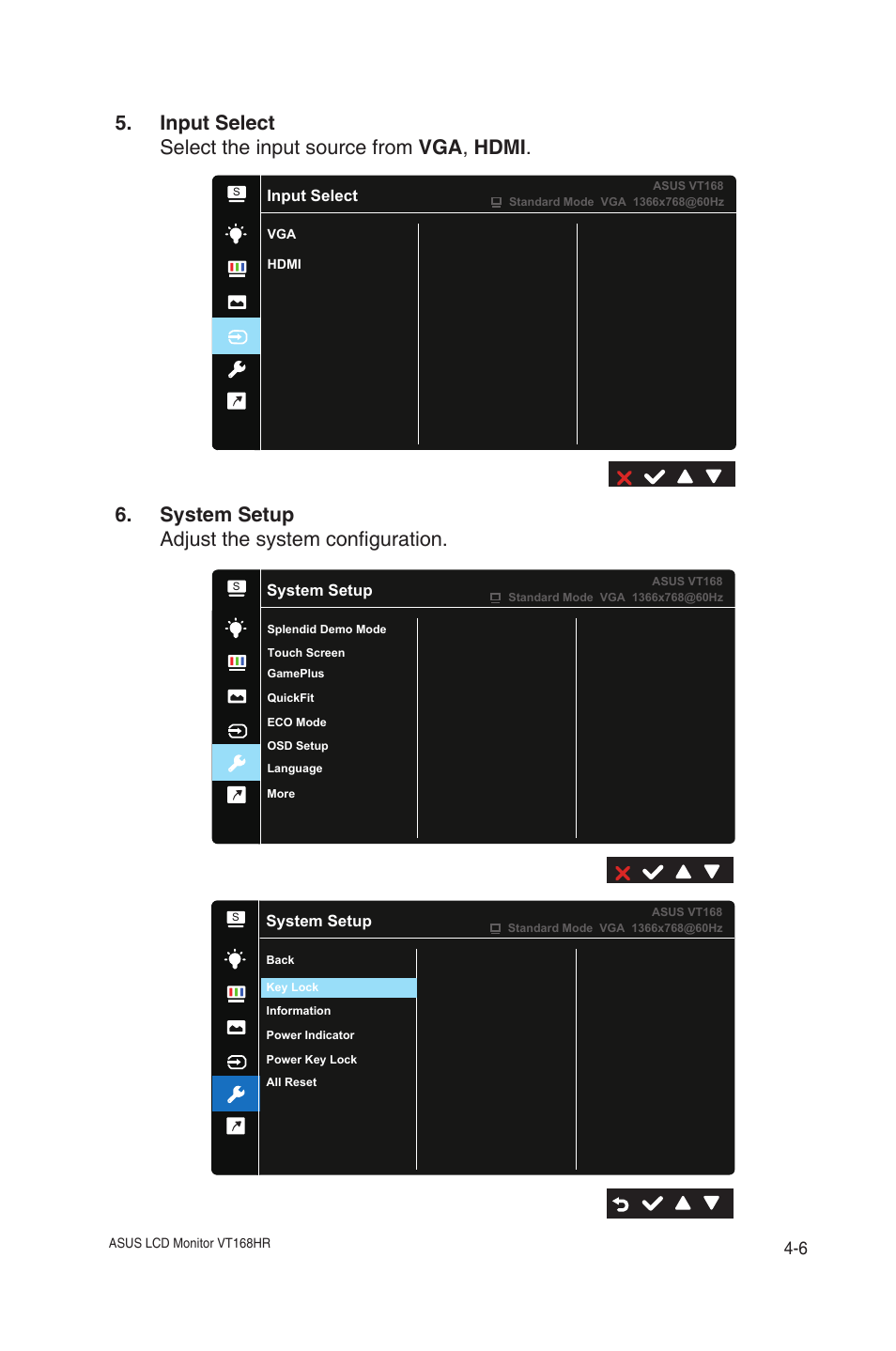 System setup adjust the system configuration | Asus VT168HR 15.6" Multi-Touch Monitor User Manual | Page 25 / 31