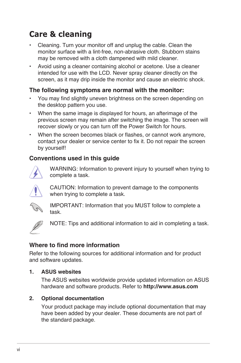 Care & cleaning | Asus ZenScreen MB16AHG 15.6" 144 Hz Portable Monitor User Manual | Page 6 / 27