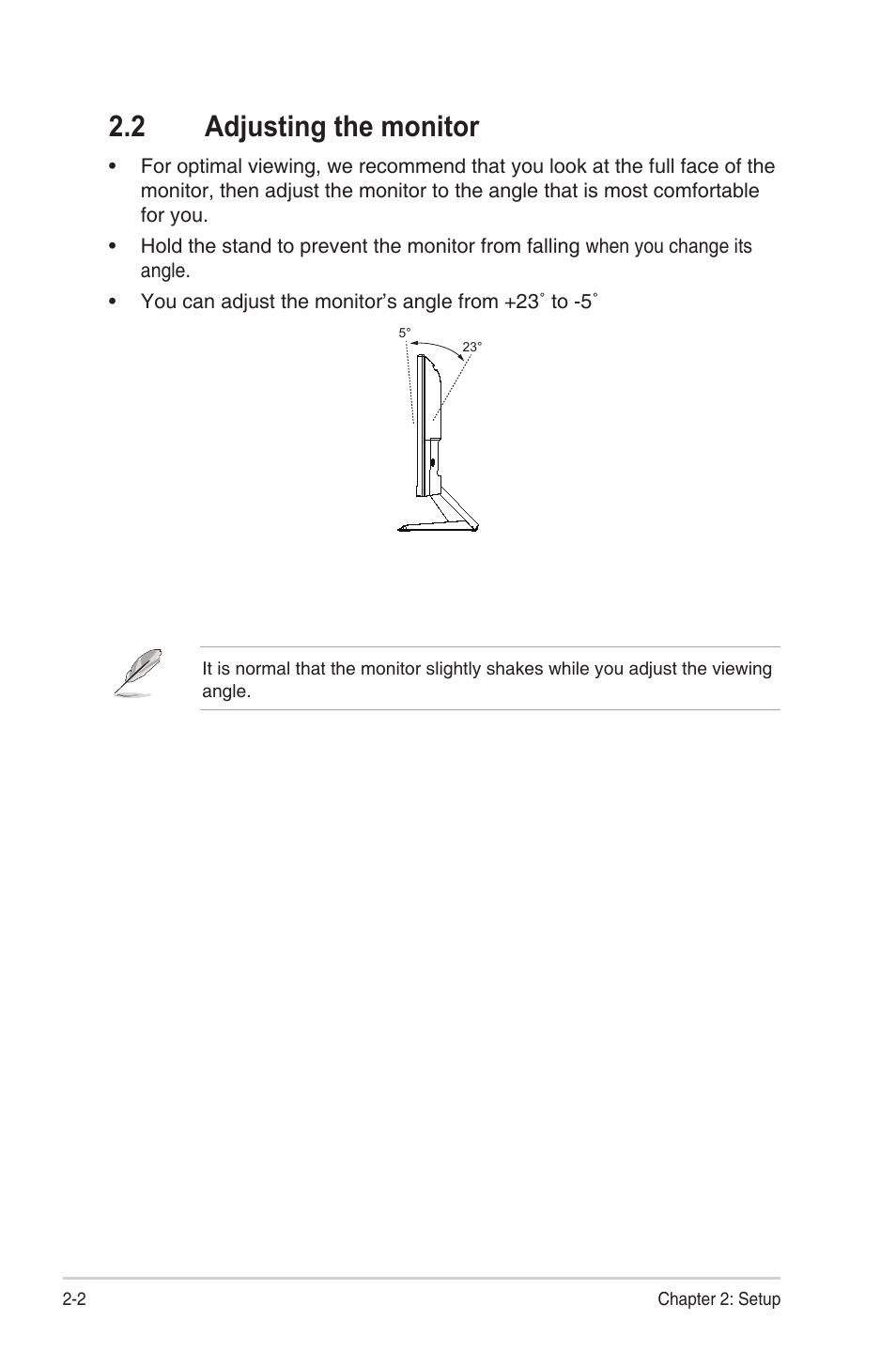 2 adjusting the monitor, Adjusting the monitor -2 | Asus VY229HE Eye Care 21.45" Monitor User Manual | Page 18 / 35