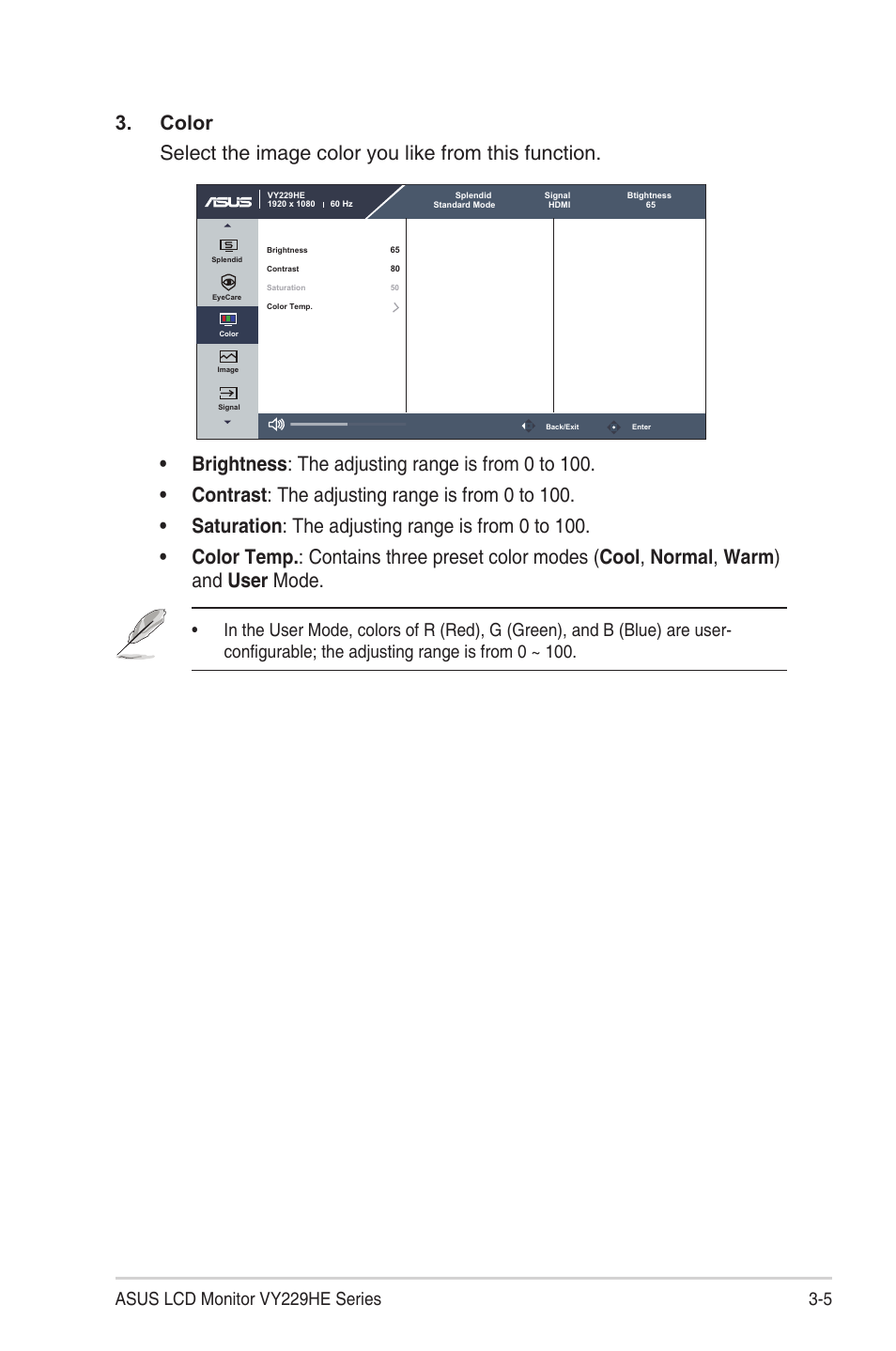 5 asus lcd monitor vy229he series | Asus VY229HE Eye Care 21.45" Monitor User Manual | Page 23 / 35