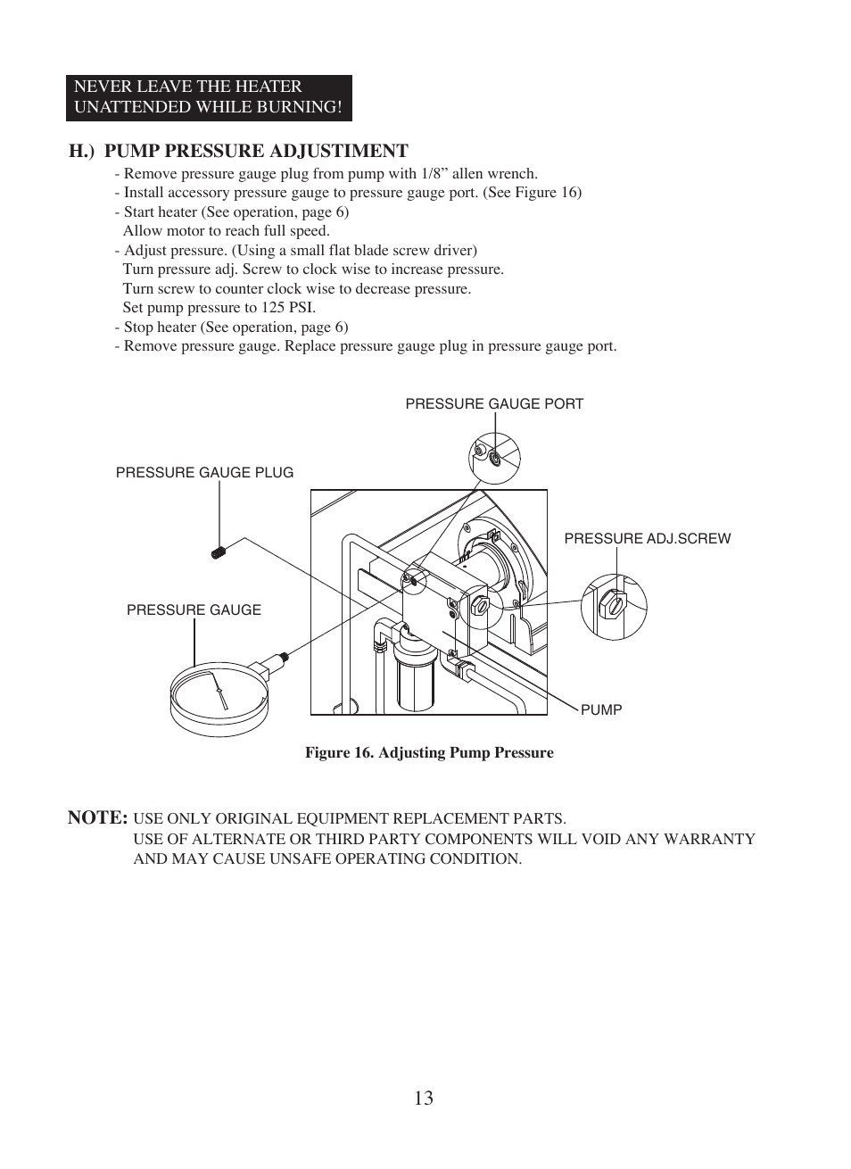 H.) pump pressure adjustiment | Dyna-Glo Kerosene Portable Forced Air Heaters KFA400DGD User Manual | Page 14 / 24