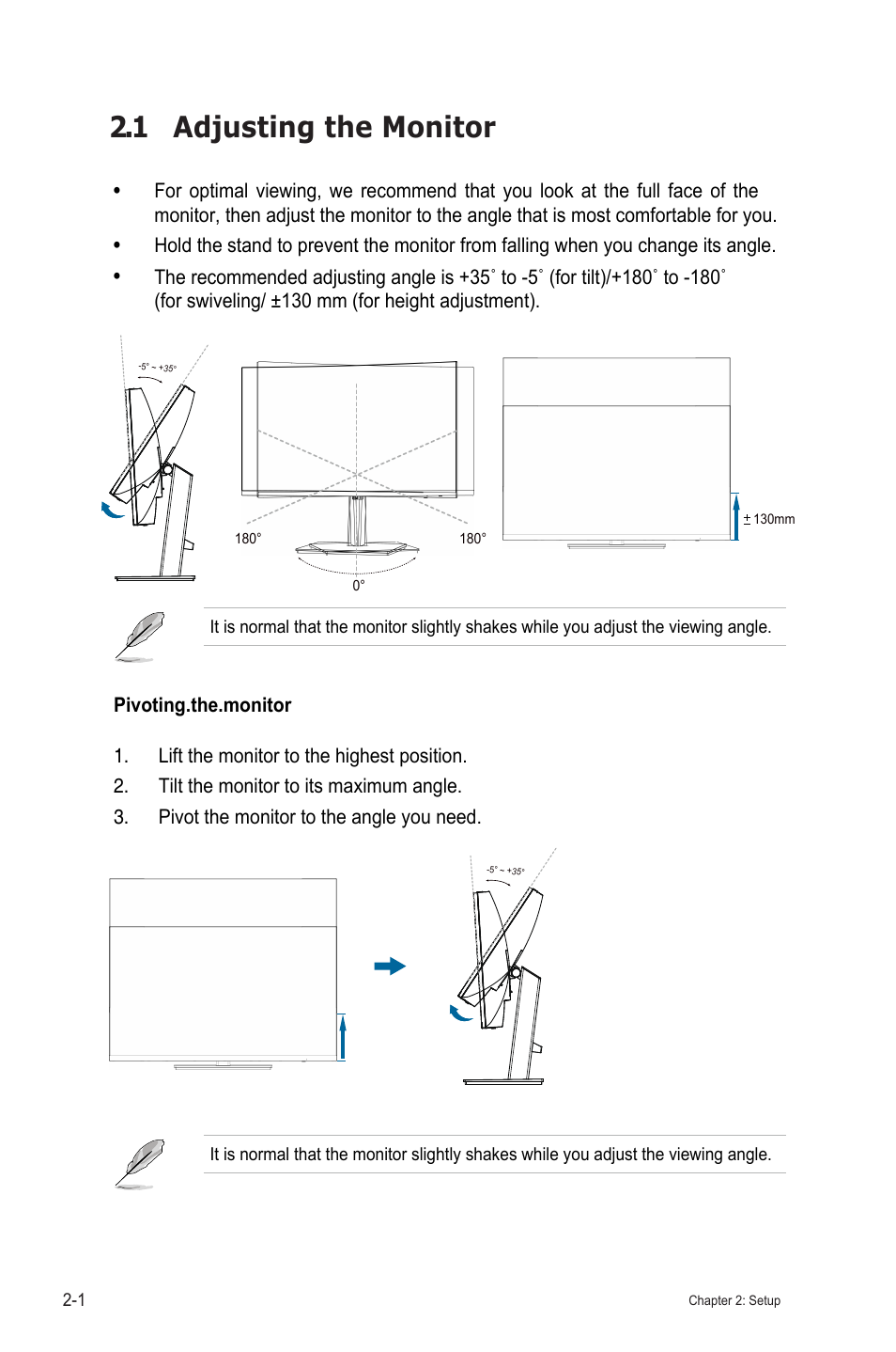 1 adjusting the monitor | Asus VA27VQSE 27" Curved Monitor User Manual | Page 12 / 27