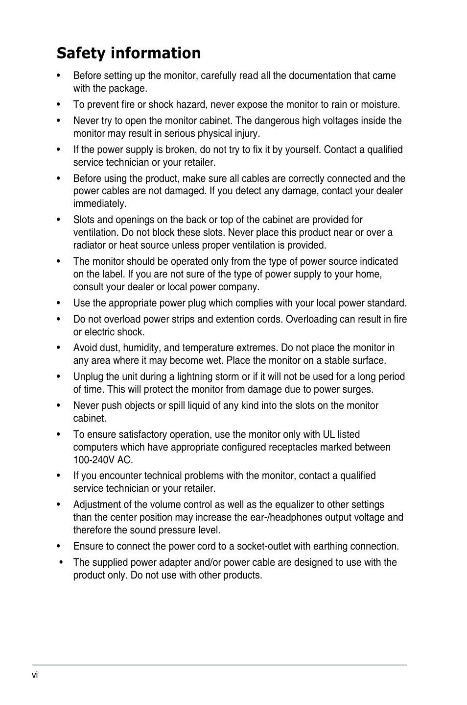 Safety information | Asus 27" TUF Gaming 1440p 260 Hz Monitor User Manual | Page 6 / 33