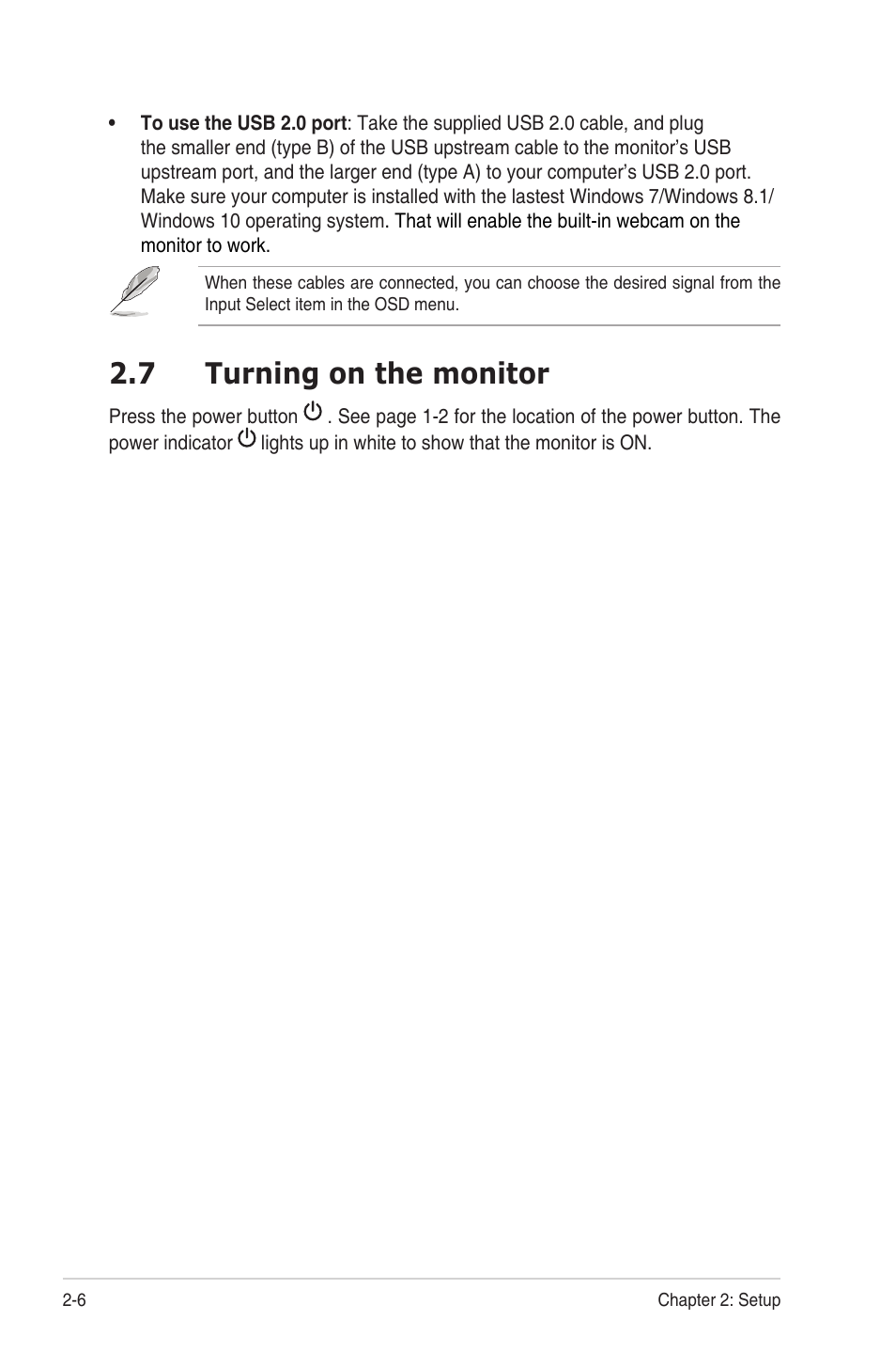 6 turning on the monitor, Turning.on.the.monitor -6, 7 turning on the monitor | Asus BE24EQK 23.8" 16:9 IPS Business Monitor with Webcam User Manual | Page 20 / 36