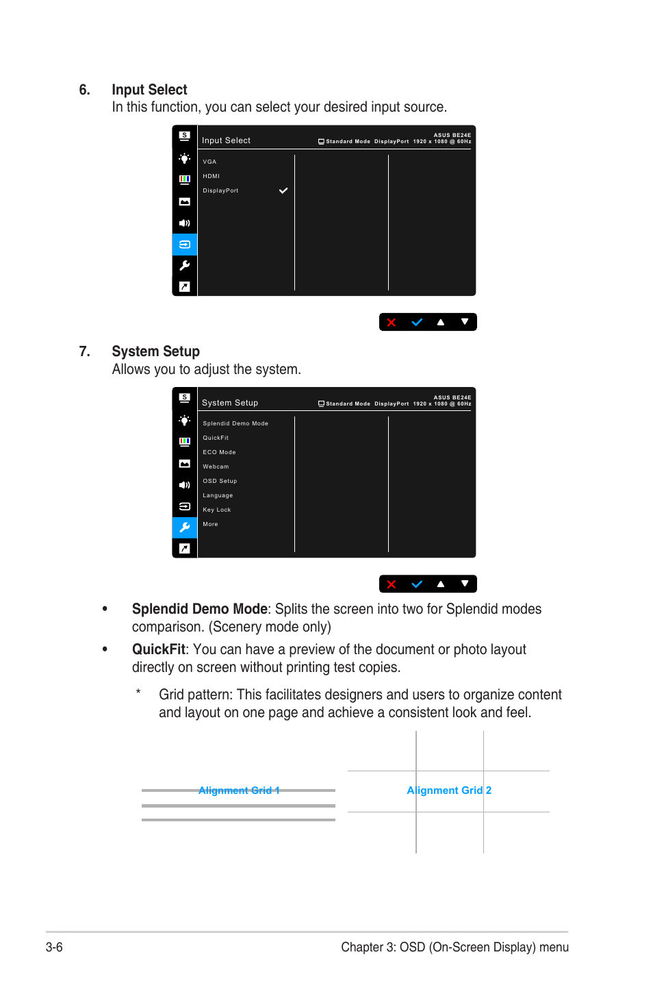 System.setup allows you to adjust the system, 6 chapter 3: osd (on-screen display) menu | Asus BE24EQK 23.8" 16:9 IPS Business Monitor with Webcam User Manual | Page 26 / 36