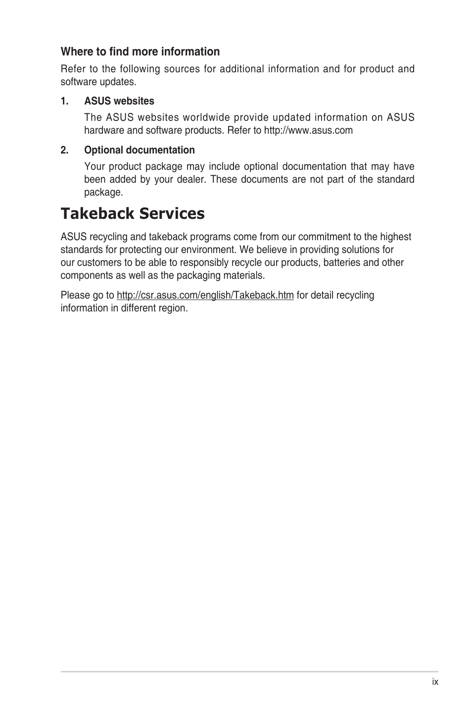 Takeback services | Asus BE24EQK 23.8" 16:9 IPS Business Monitor with Webcam User Manual | Page 9 / 36