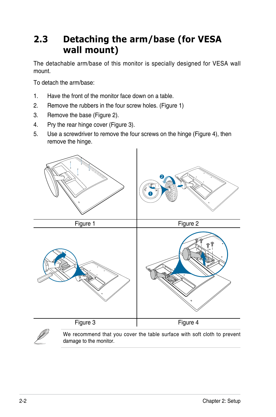 3 detaching the arm/base (for vesa wall mount), Detaching.the.arm/base.(for.vesa.wall.mount) -2 | Asus VA249HE 23.8" 16:9 LCD Monitor User Manual | Page 15 / 26