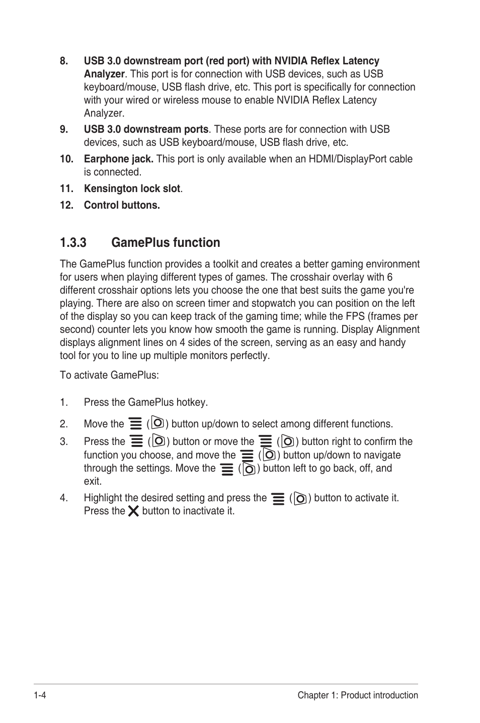 3 gameplus function, Gameplus function -4 | Asus Republic of Gamers Swift PG279QM 27" 16:9 G-SYNC 240 Hz QHD HDR IPS Gaming Monitor User Manual | Page 12 / 33