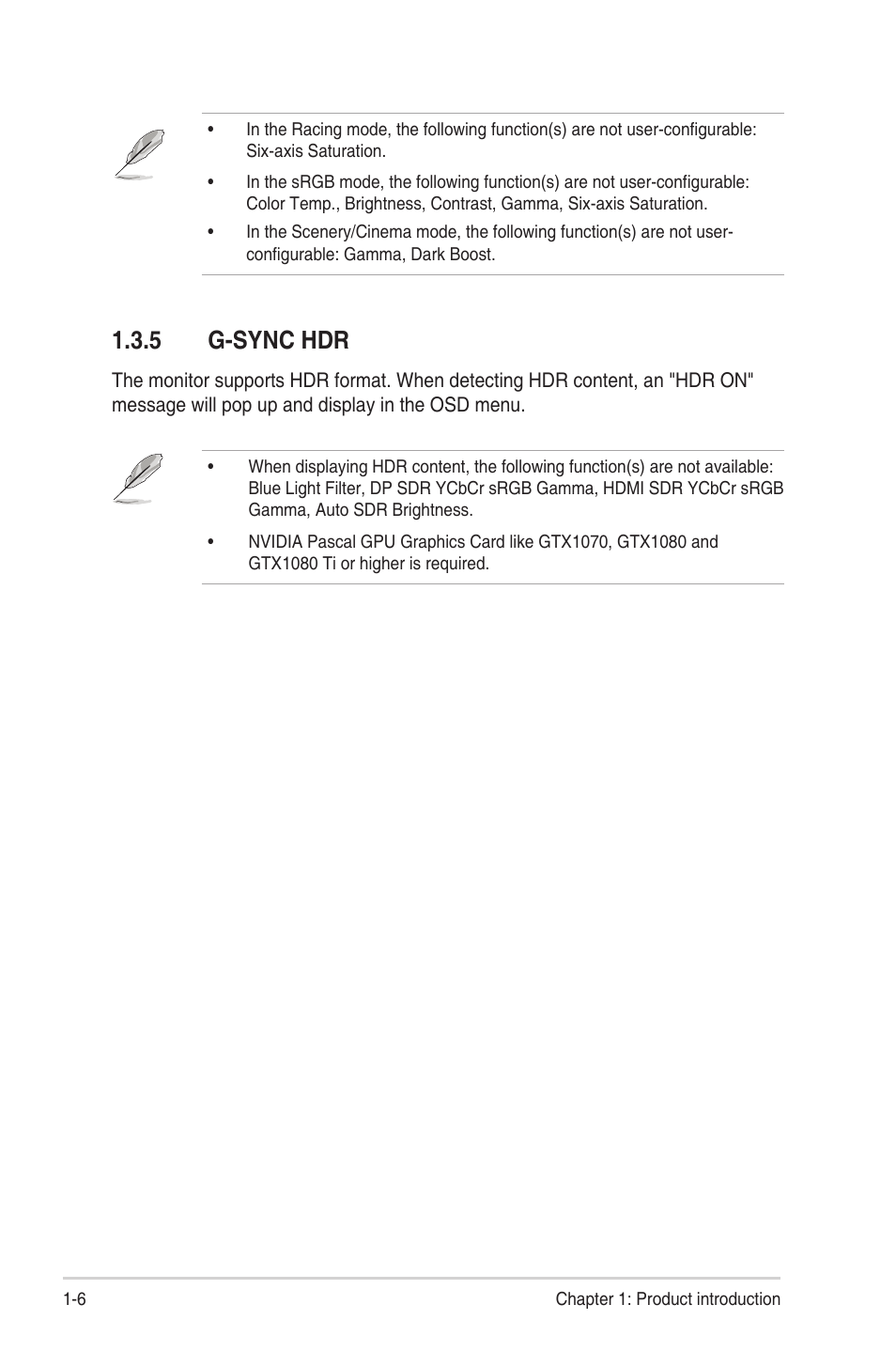 5 g-sync hdr, G-sync hdr -6 | Asus Republic of Gamers Swift PG279QM 27" 16:9 G-SYNC 240 Hz QHD HDR IPS Gaming Monitor User Manual | Page 14 / 33