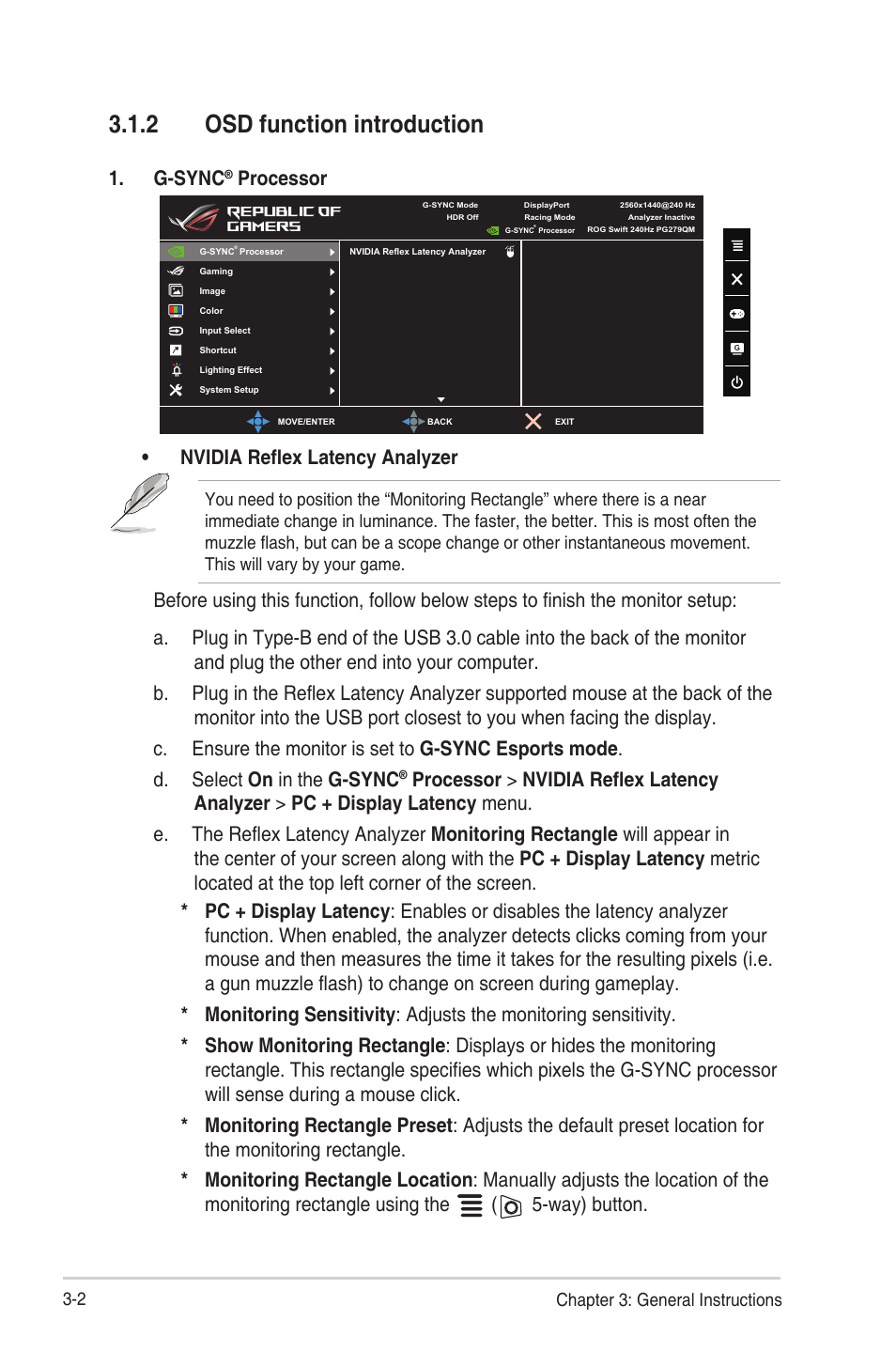 2 osd function introduction, Osd function introduction -2 | Asus Republic of Gamers Swift PG279QM 27" 16:9 G-SYNC 240 Hz QHD HDR IPS Gaming Monitor User Manual | Page 20 / 33