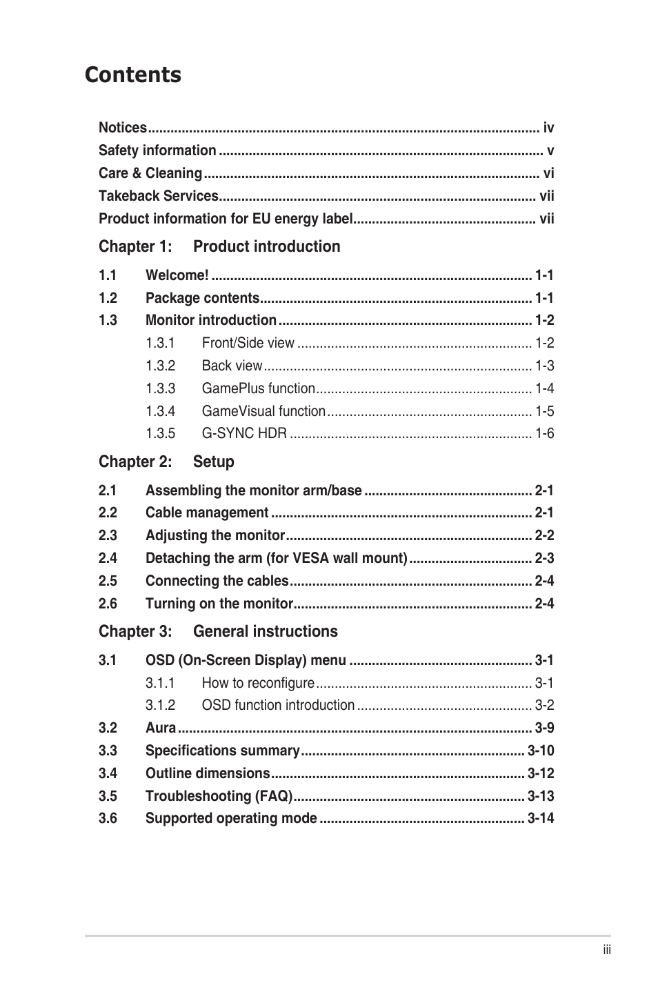 Asus Republic of Gamers Swift PG279QM 27" 16:9 G-SYNC 240 Hz QHD HDR IPS Gaming Monitor User Manual | Page 3 / 33