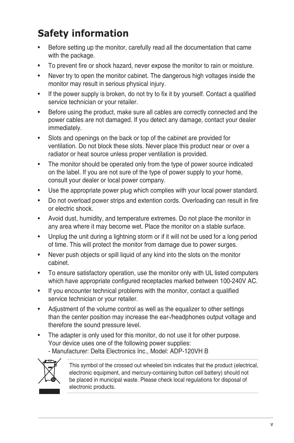 Safety information | Asus Republic of Gamers Swift PG279QM 27" 16:9 G-SYNC 240 Hz QHD HDR IPS Gaming Monitor User Manual | Page 5 / 33