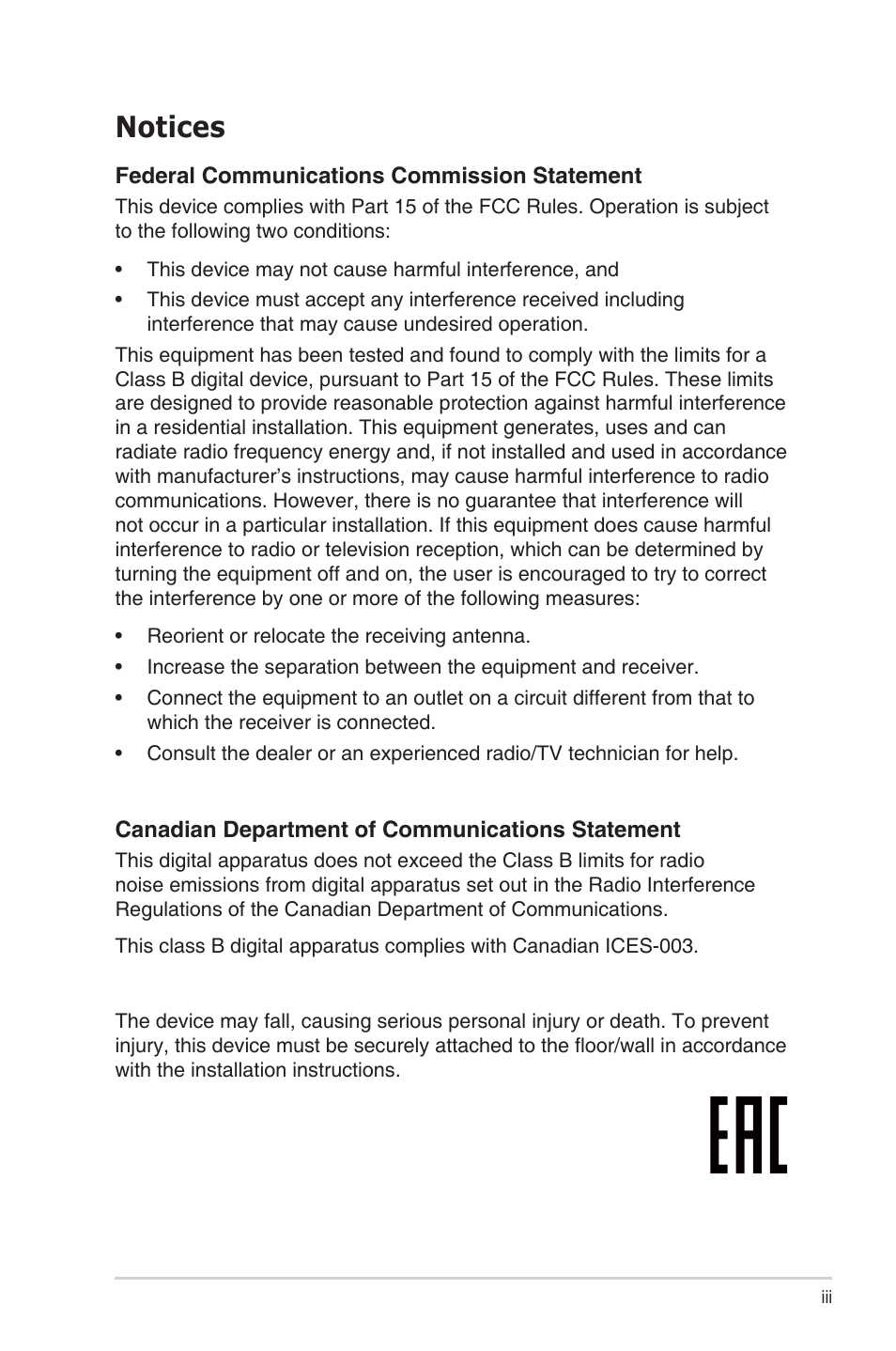 Notices | Asus TUF Gaming VG27VH1B 27" 165 Hz Curved Monitor User Manual | Page 3 / 28