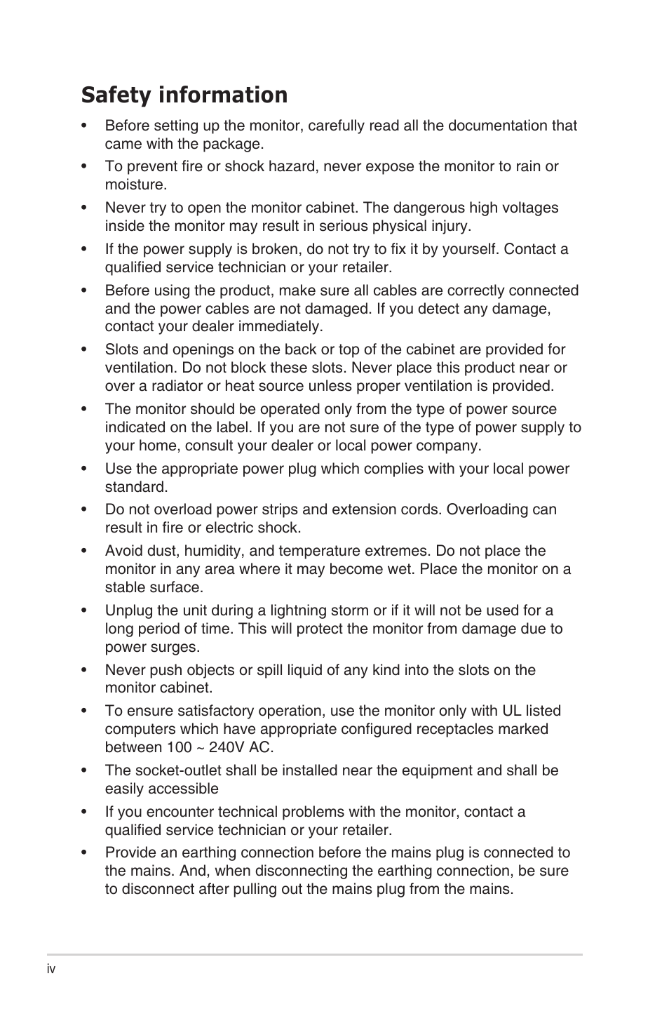 Safety information | Asus TUF Gaming VG27VH1B 27" 165 Hz Curved Monitor User Manual | Page 4 / 28