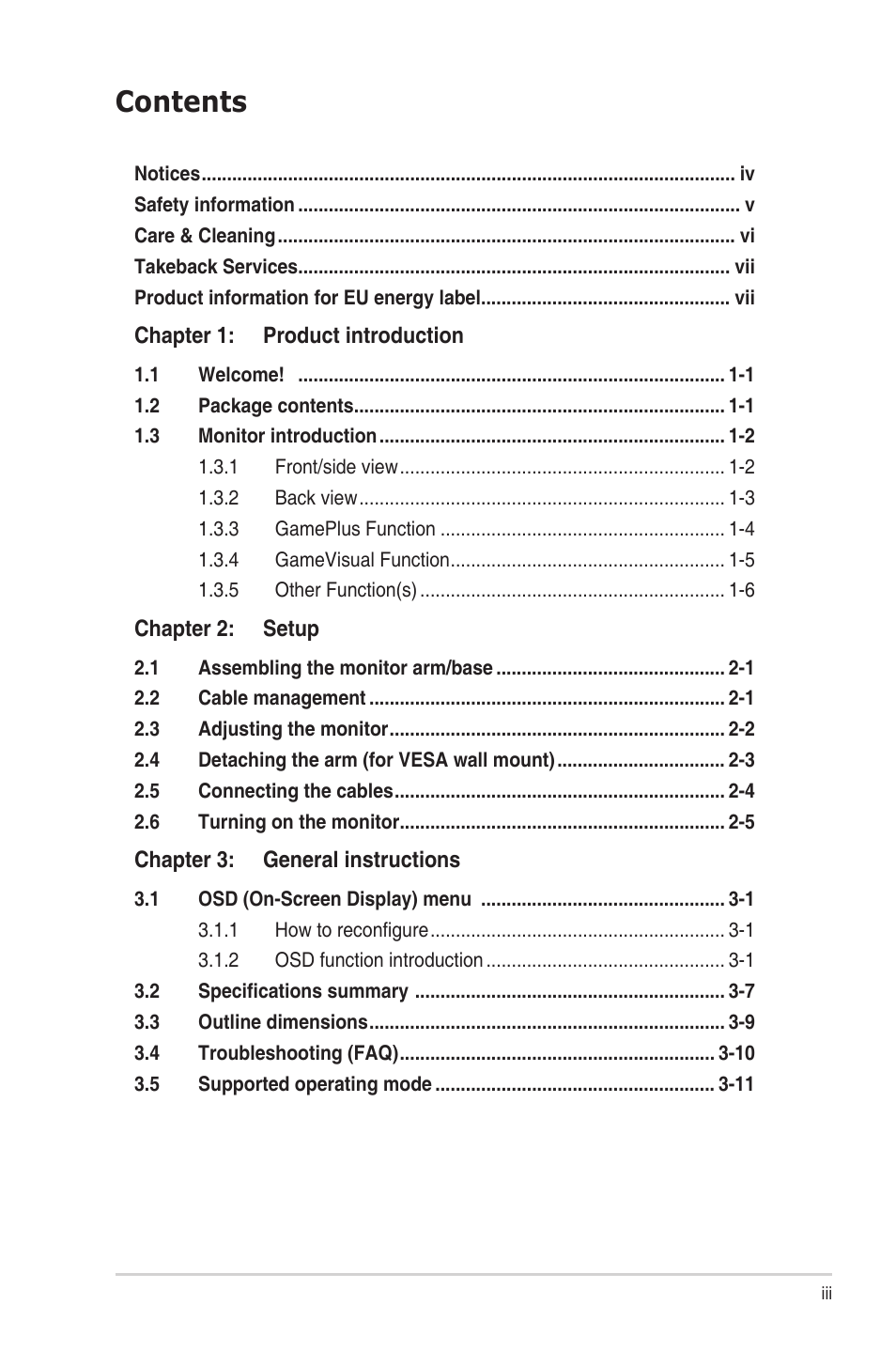 Asus ROG Strix XG259CM 24.5" HDR 240 Hz Gaming Monitor User Manual | Page 3 / 33