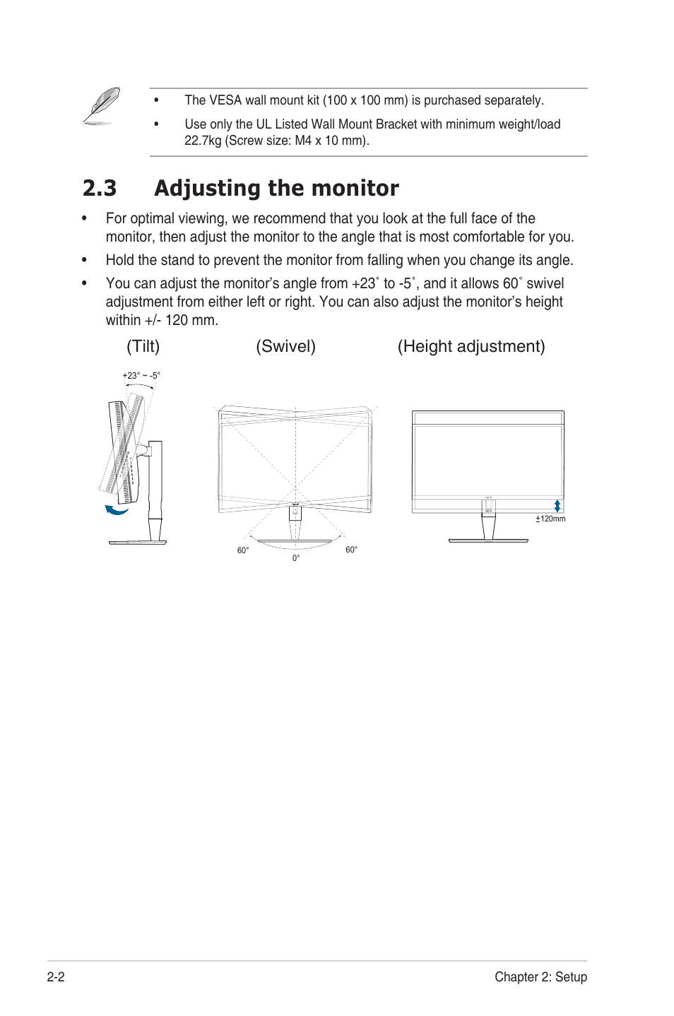 3 adjusting the monitor, Adjusting the monitor -2, Tilt) (swivel) (height adjustment) | Asus ProArt Display PA27UCX-K 27" 16:9 4K HDR IPS Monitor User Manual | Page 16 / 37