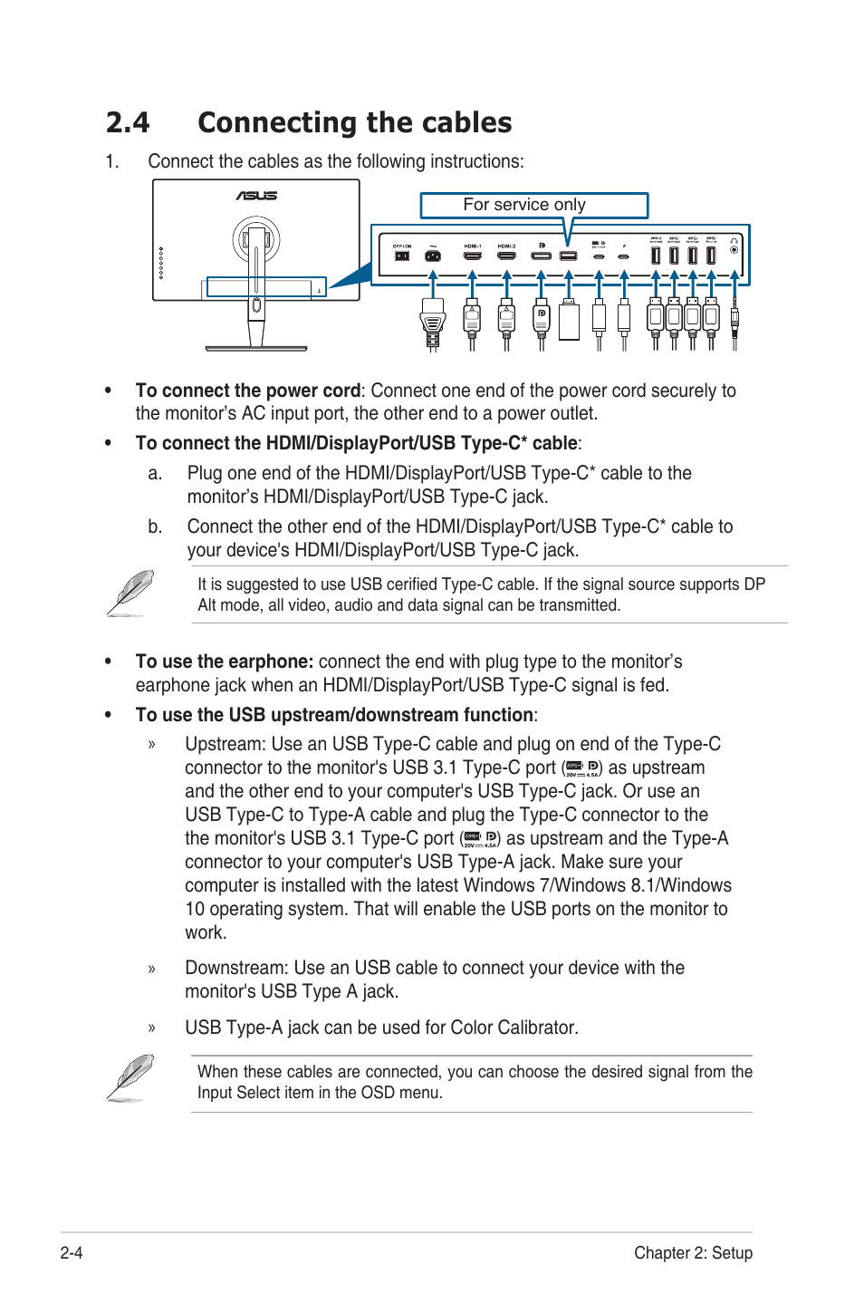 4 connecting the cables, Connecting the cables -4 | Asus ProArt Display PA27UCX-K 27" 16:9 4K HDR IPS Monitor User Manual | Page 18 / 37