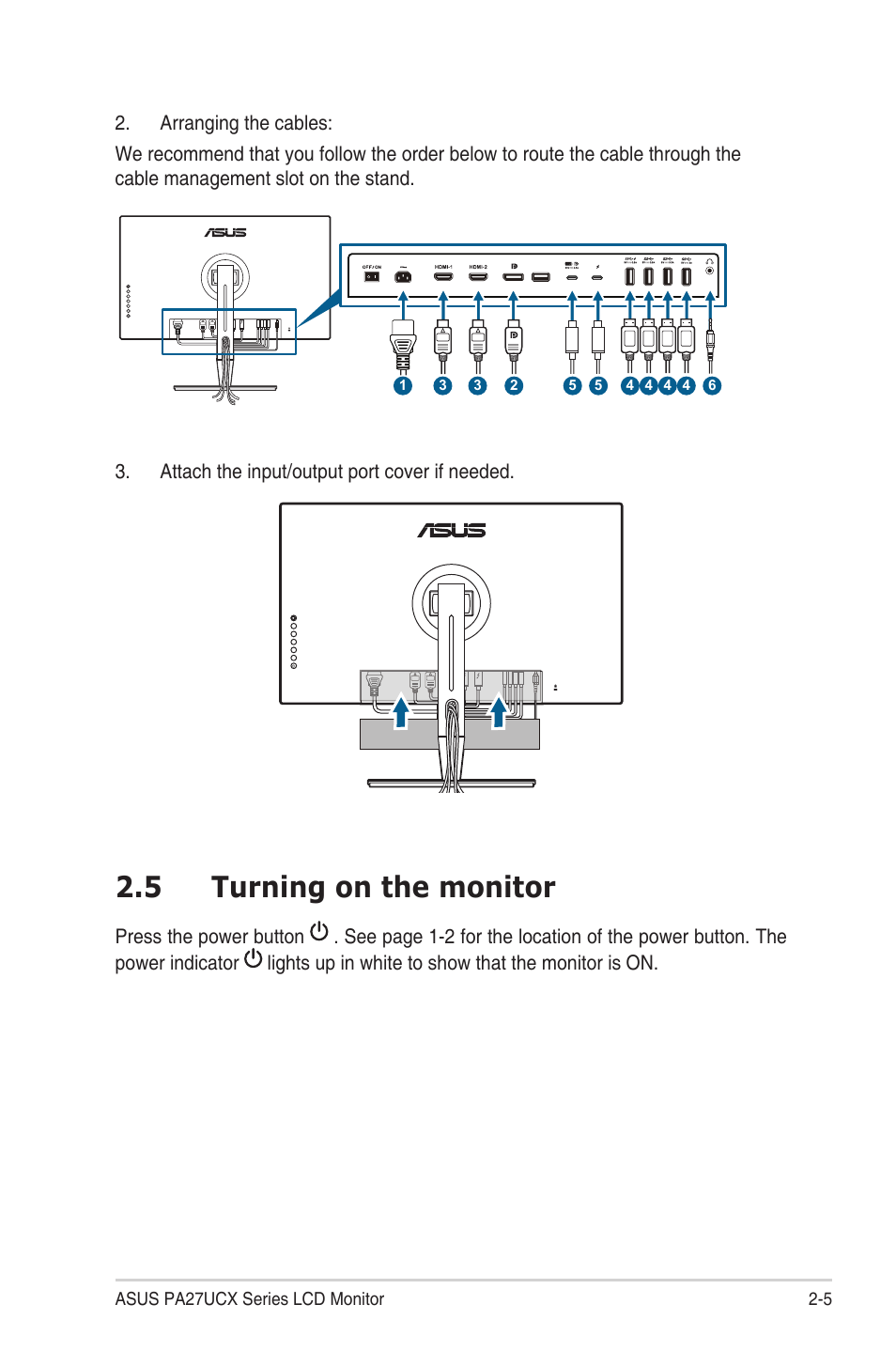 5 turning on the monitor, Turning on the monitor -5 | Asus ProArt Display PA27UCX-K 27" 16:9 4K HDR IPS Monitor User Manual | Page 19 / 37
