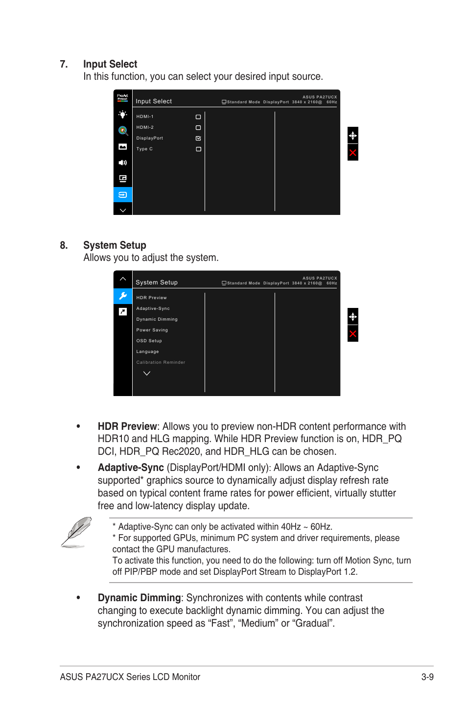 System setup allows you to adjust the system | Asus ProArt Display PA27UCX-K 27" 16:9 4K HDR IPS Monitor User Manual | Page 29 / 37