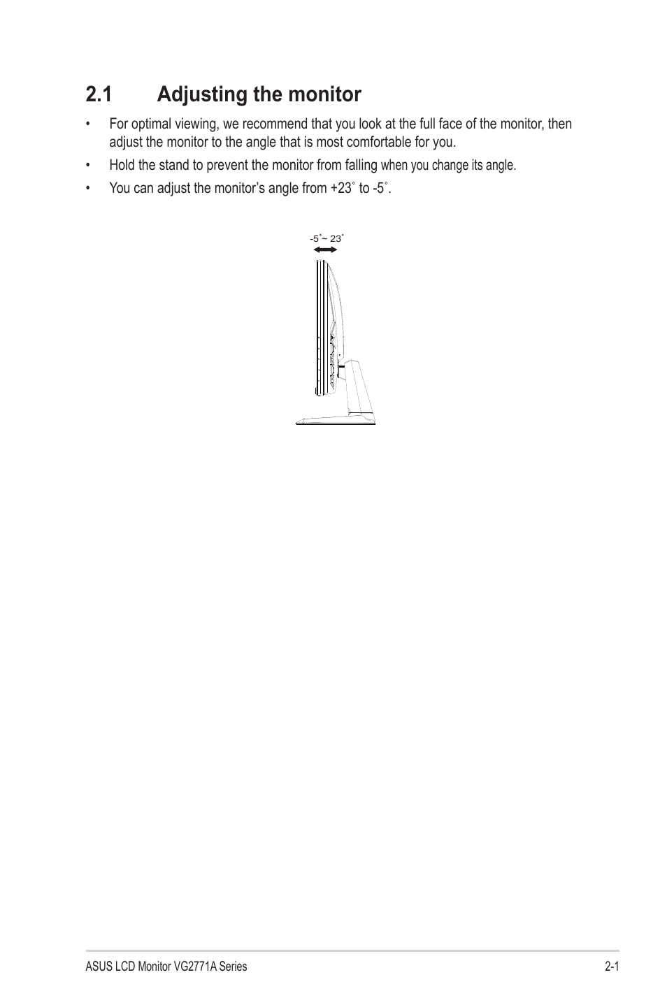 1 adjusting the monitor | Asus TUF Gaming VG277Q1A 27" 165 Hz Gaming Monitor User Manual | Page 13 / 24